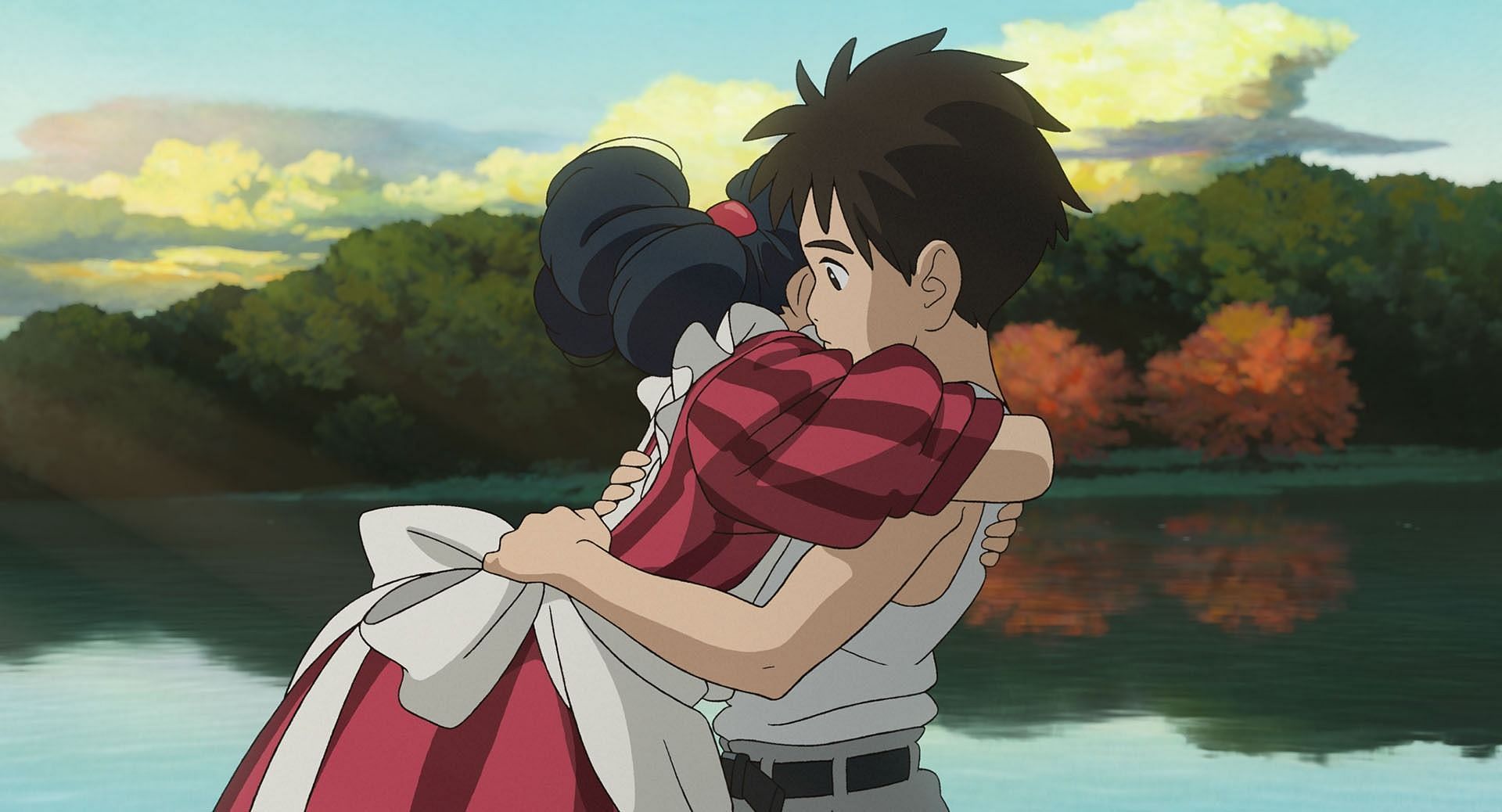 Himi hugging Mahito as seen in The Boy and the Heron movie (Image via Studio Ghibli)