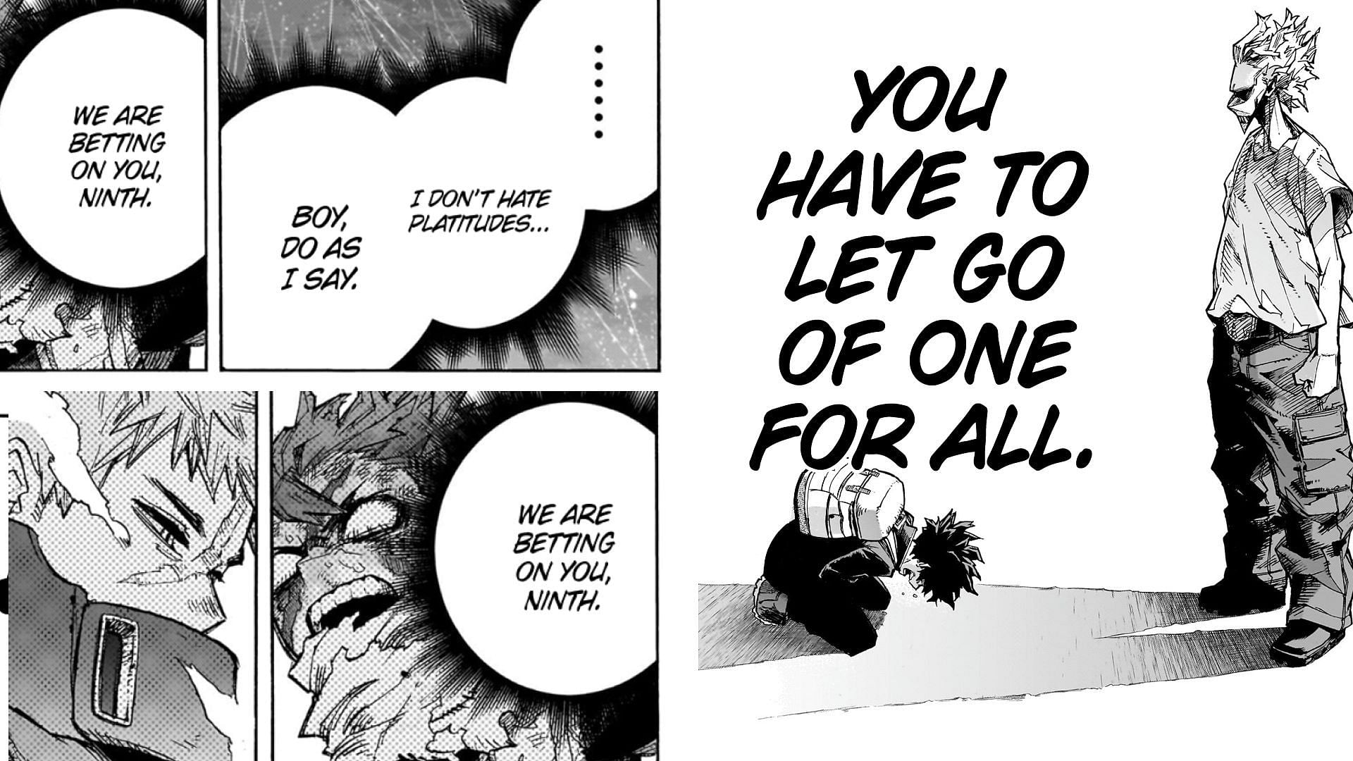 All Might tells Deku to let go of OFA in My Hero Academia chapter 412 (Image via Kohei Horikoshi/Shueisha)