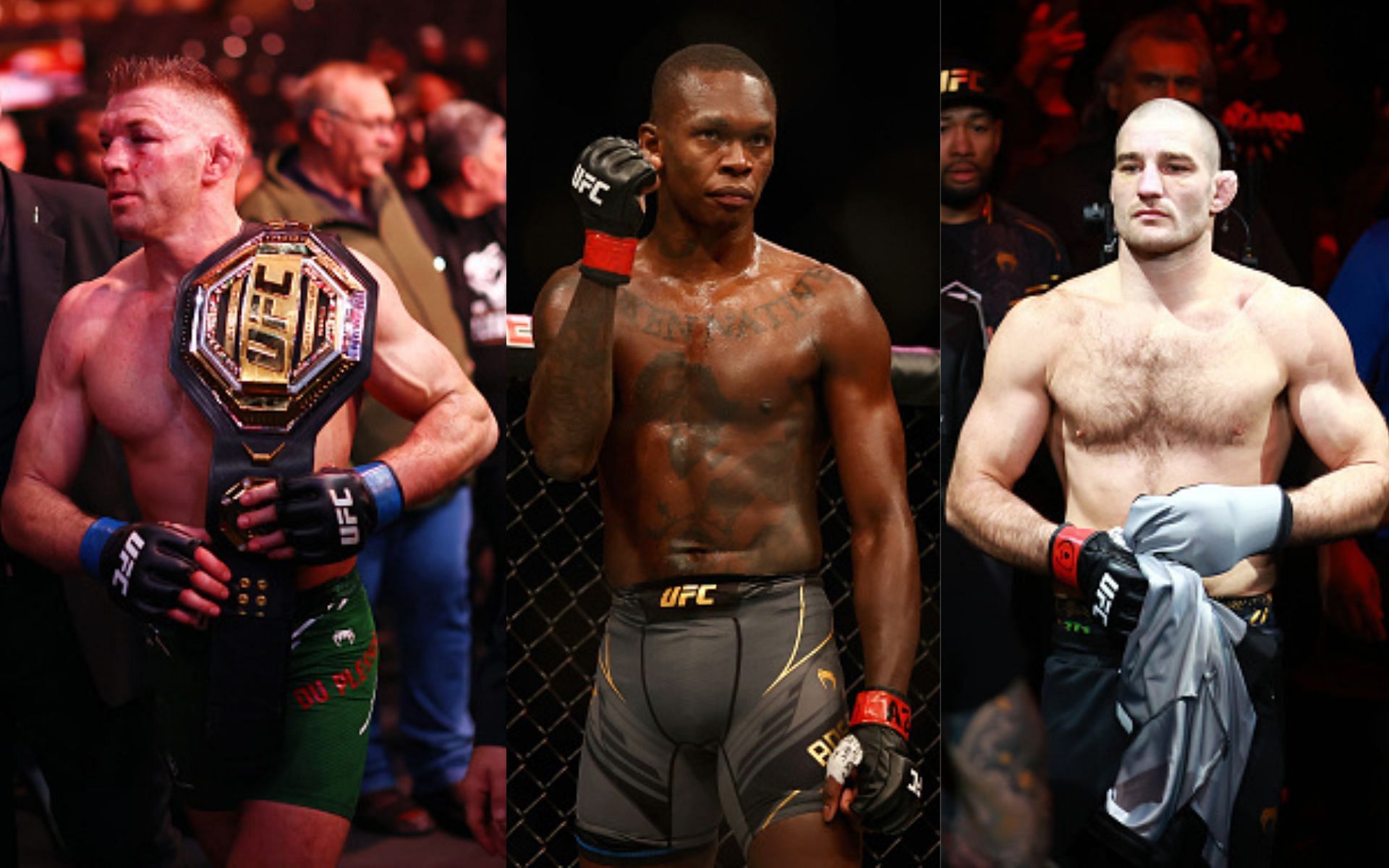 From left to right: Dricus du Plessis, Israel Adesanya, Sean Strickland