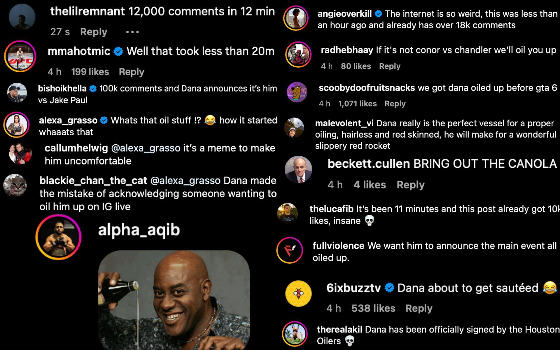 Fans react to the comments challenge to &#039;oil up&#039; Dana White.