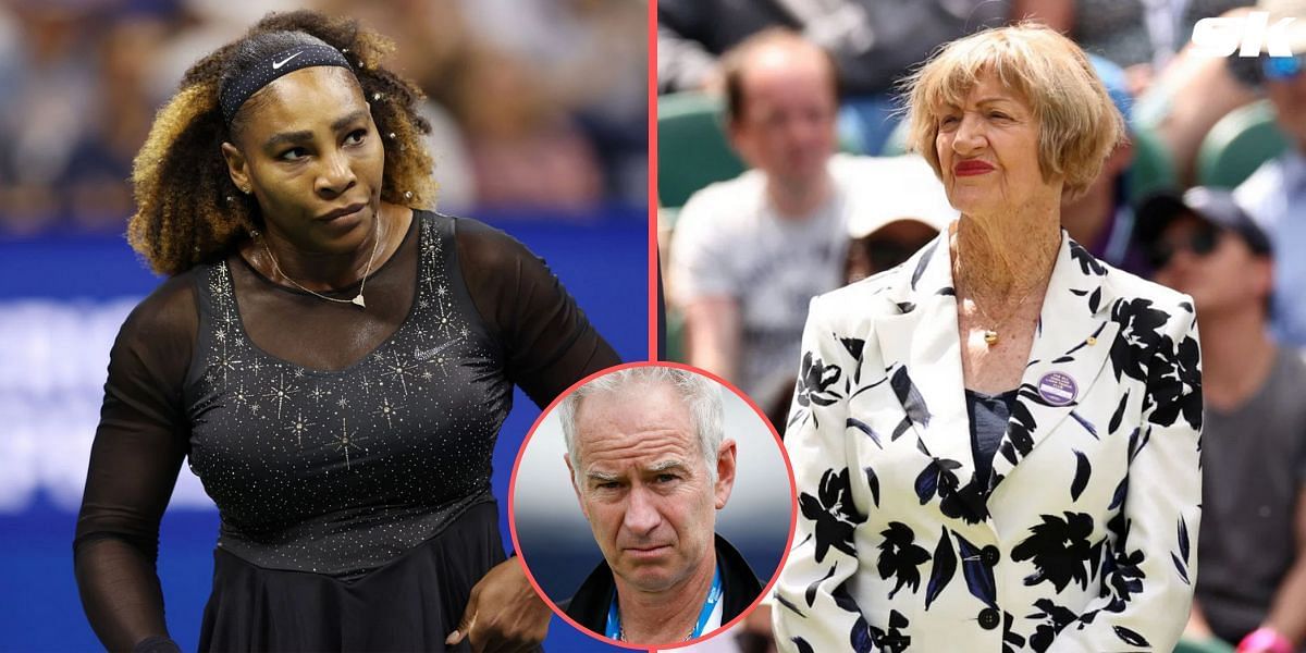 Serena Williams (L), John McEnroe (inset), and Margaret Court (R)