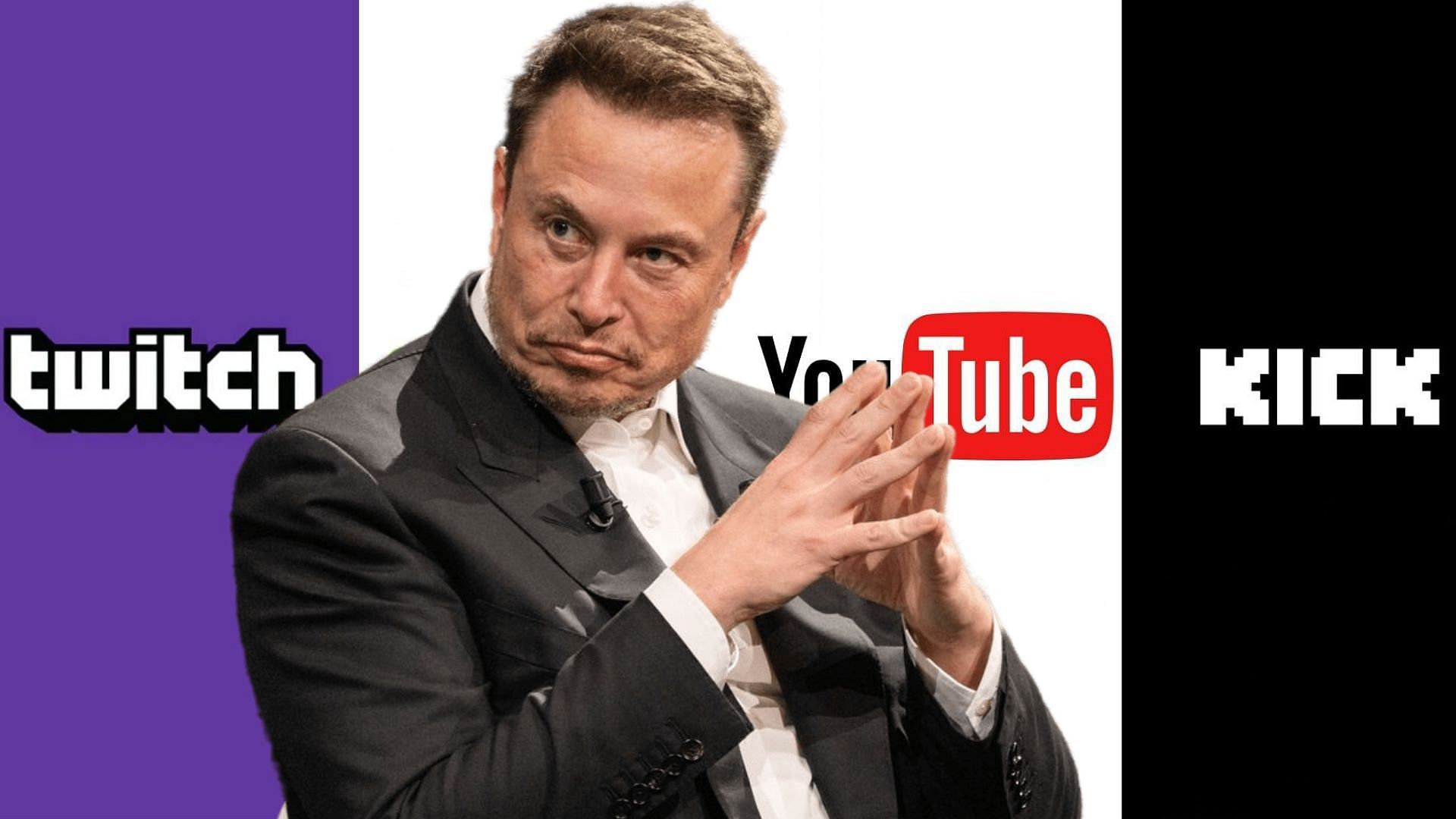 Elon Musk looking to take on Twitch, YouTube and Kick with livestreaming on X (Image via Twitch.tv, YouTube.com, Kick.com, Elon Musk/X)