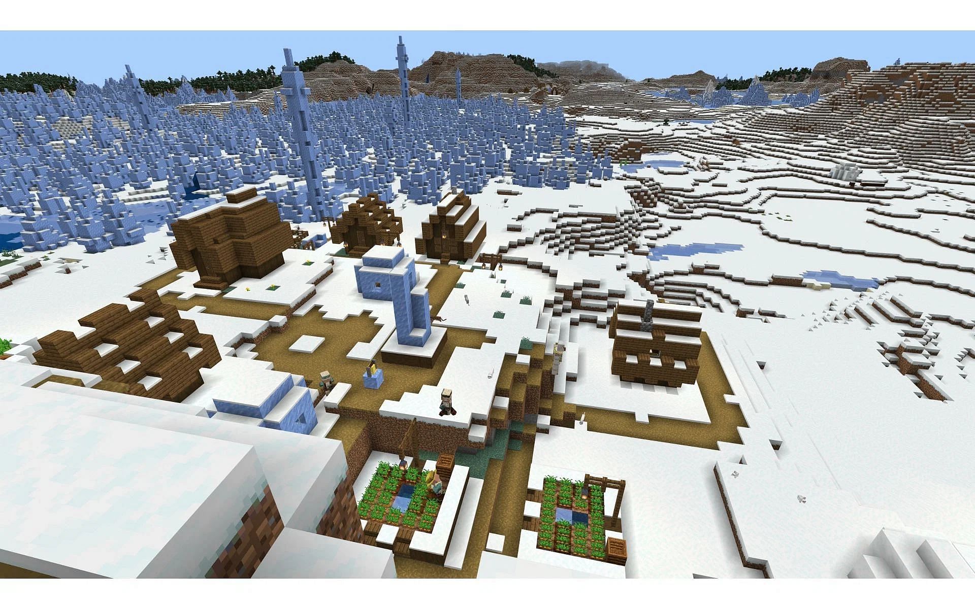 Players can have an icy village with a view in this seed (Image via Mojang)