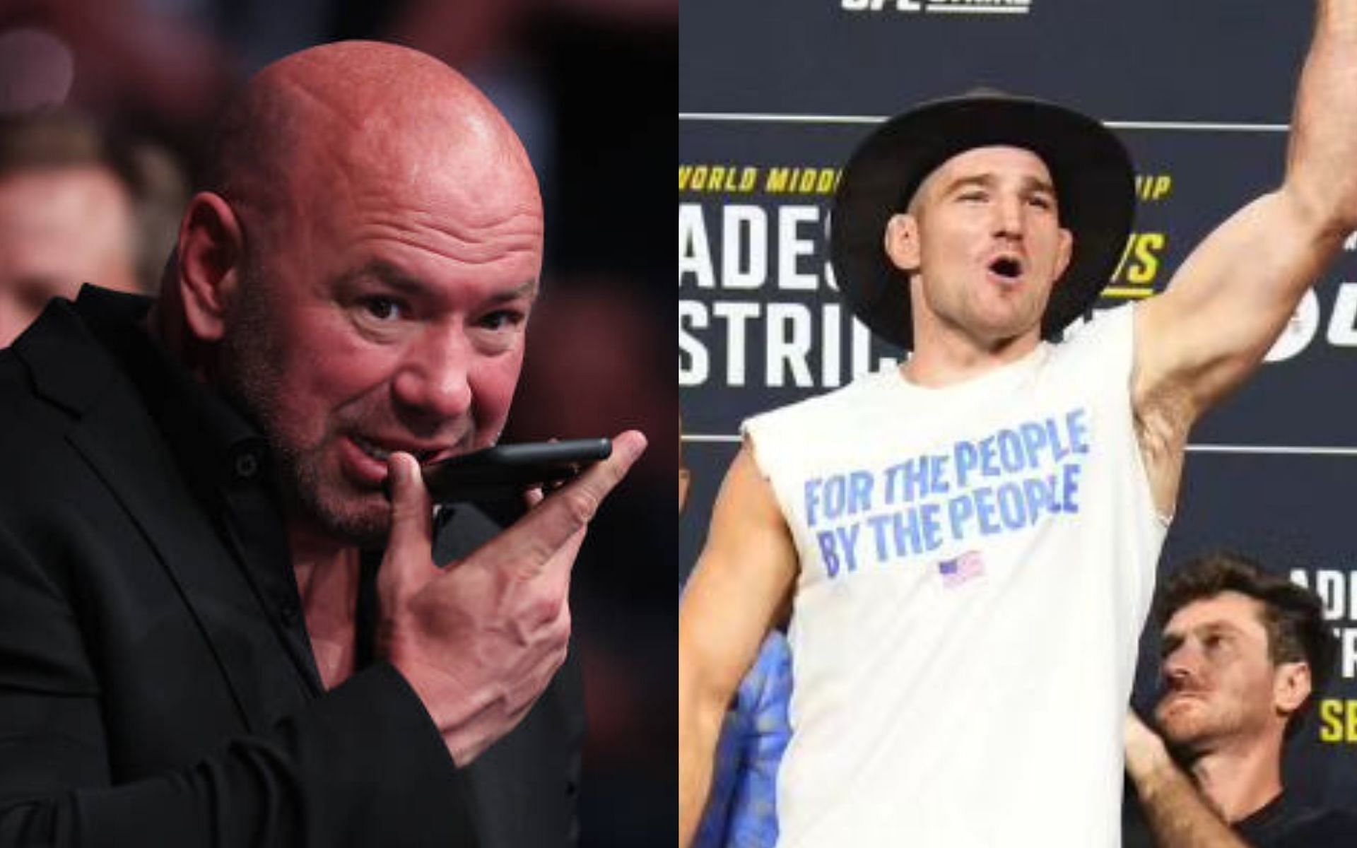 Dana White ringside (left) and Sean Strickland at a weigh-in (right) (Images courtesy @ufc and @stricklandmma on Instagram)
