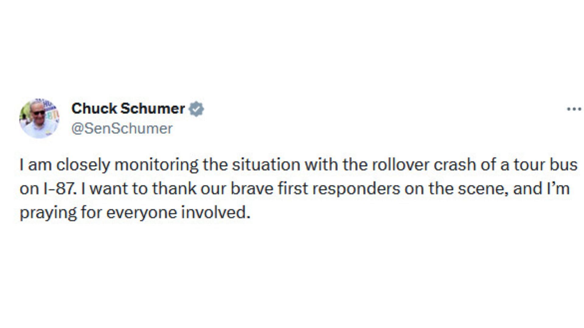Sen. Chuck Schumer gave out a statement addressing the incident (Image via X / @SenSchumer)