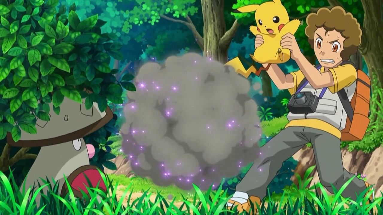 Amoonguss using Poison Powder in the anime (Image via The Pokemon Company)