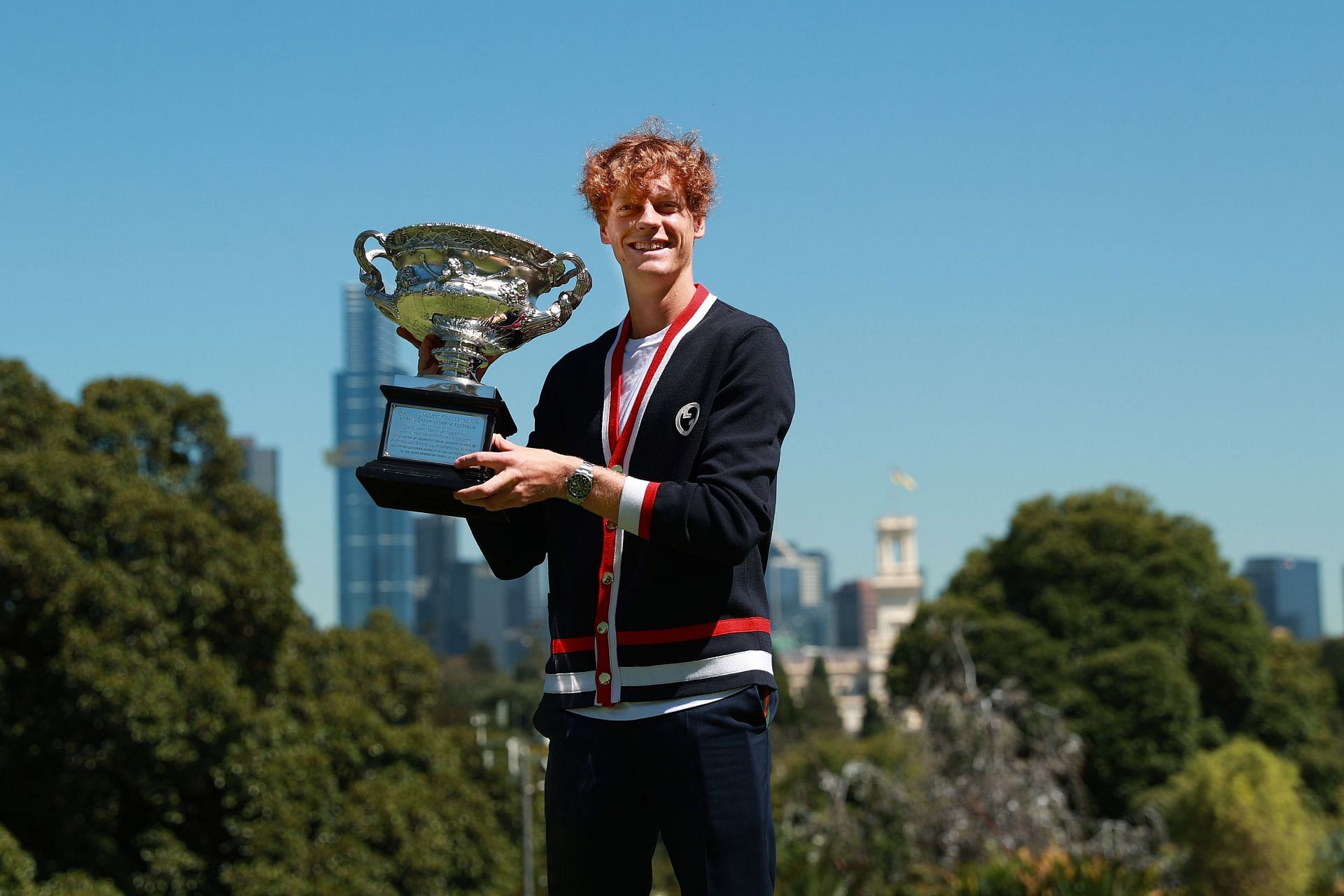 Jannik Sinner with the 2024 Australian Open trophy