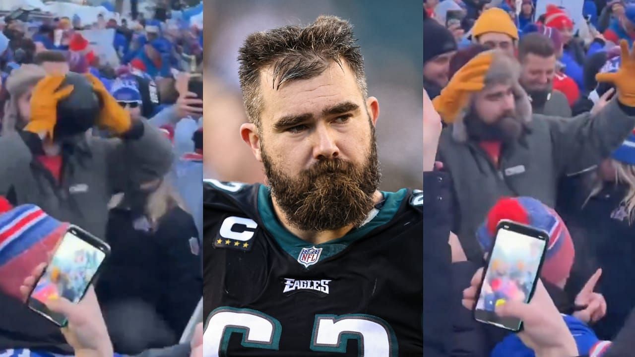WATCH: Jason Kelce goes viral for drinking with Bills mafia ahead of Travis Kelce&rsquo;s playoff game in Buffalo