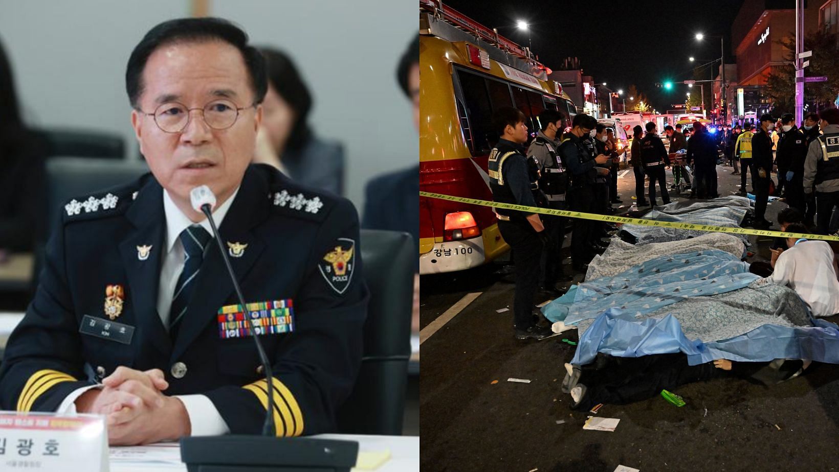Two South Korean police officers reportedly accused of negligence of duty during the 2022 Itaewon Tragedy. (Images via The Korea Herald, X/@TheWaitingShed)