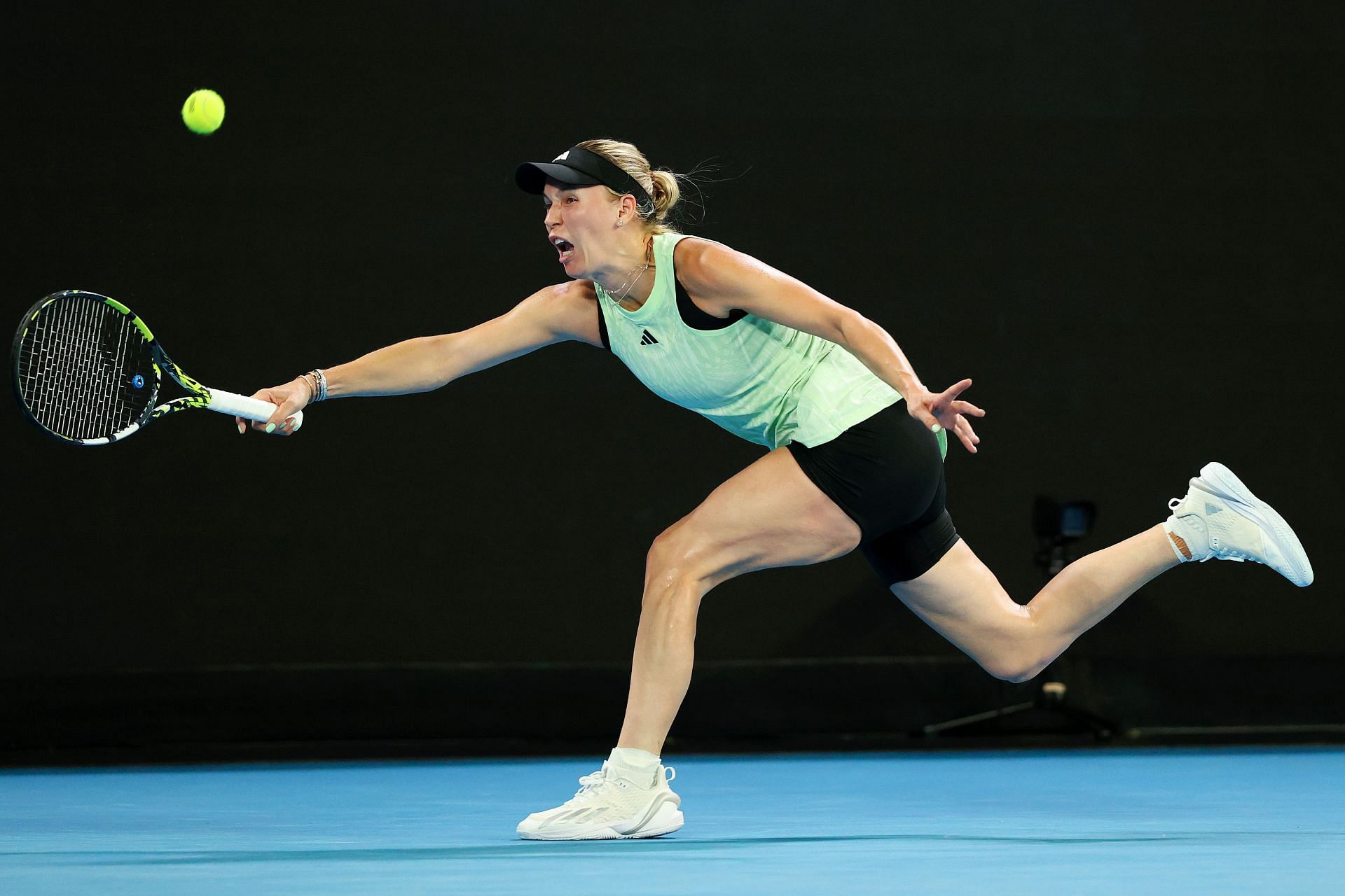 Caroline Wozniacki in action at the 2024 Australian Open.