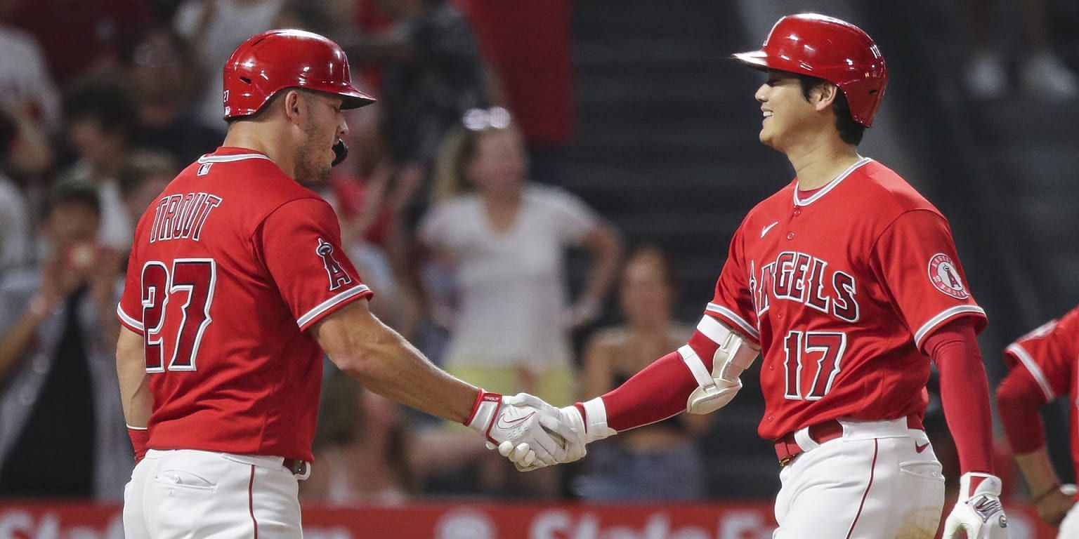Trout and Ohtani embracing each other post-ShoTime&#039;s home run