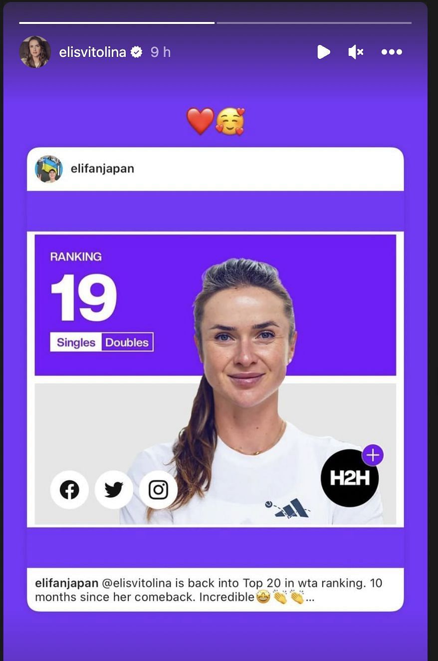 Svitolina&#039;s reaction (Instagram)