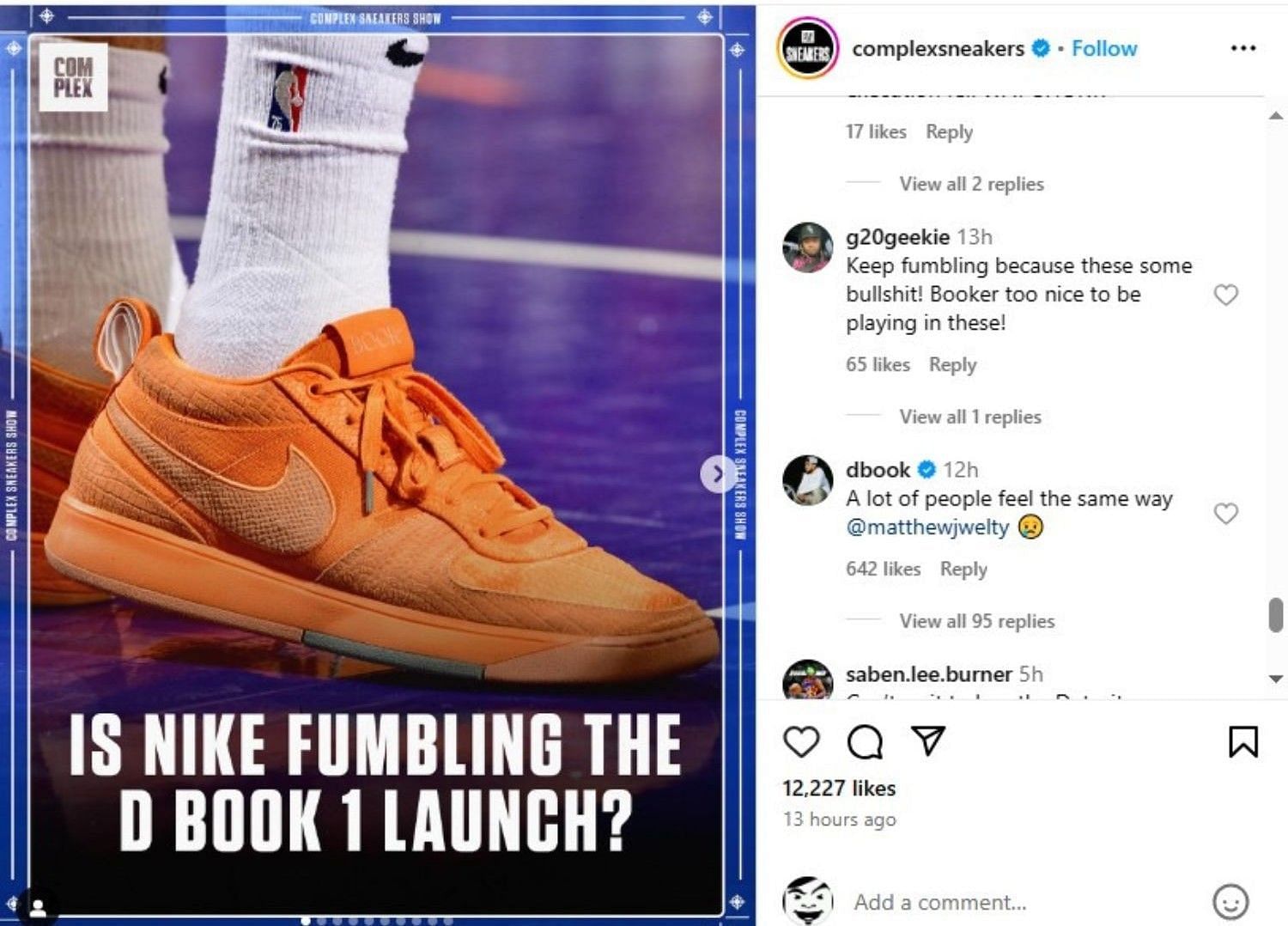 Screenshot of Devin Booker&#039;s comments
