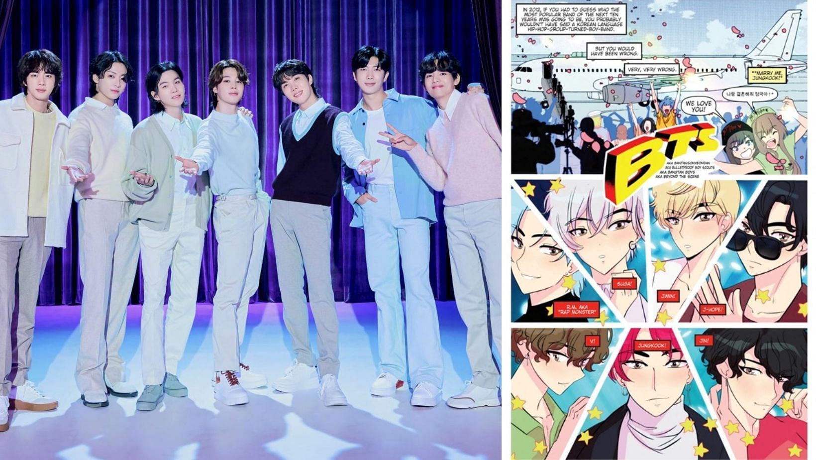 BTS comic book by TidalWave faces backlash. Images via X/@Bangtan7_Stream, @SnowBuffering)