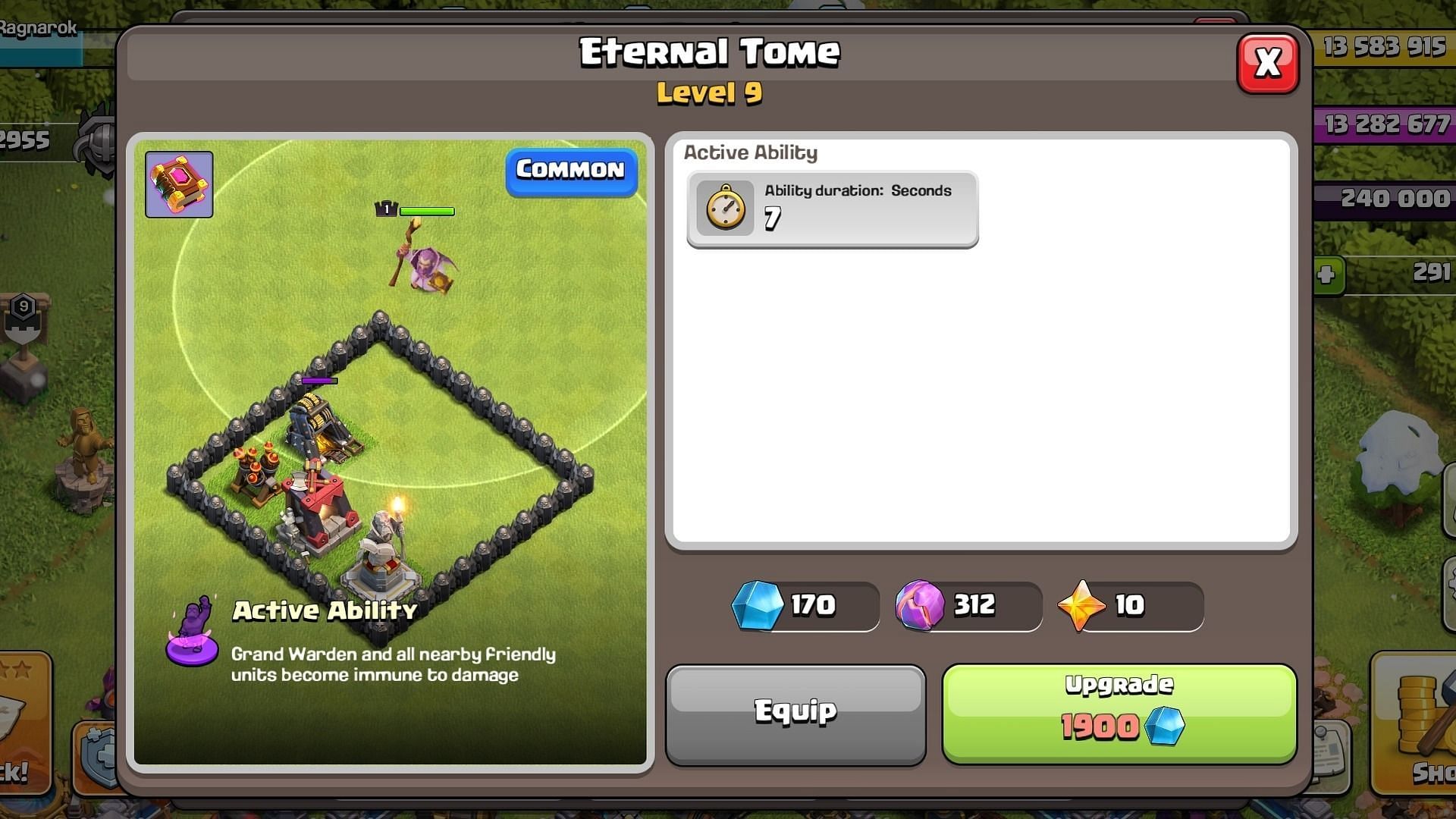 Clash of Clans Eternal Tome stats (Image via Supercell)