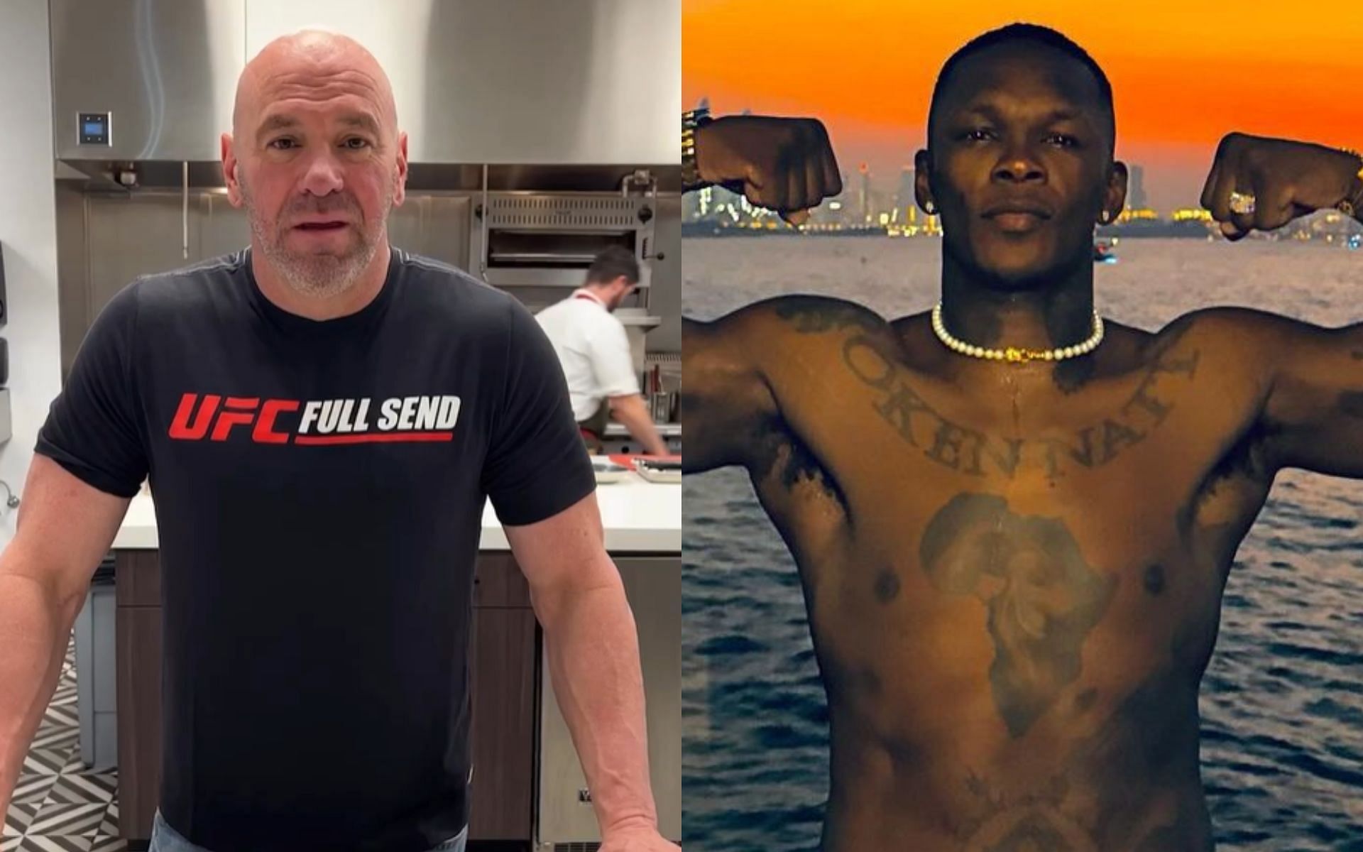 Veteran journalist speculates that Dana White (left) is having trouble making a main event fight for UFC 300 and Israel Adesanya (right) won