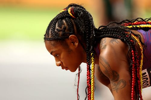 Sha'Carri Richardson of Team United States looks on ahead of the Women's 200m Semi-Final during the 2023 World Athletics Championships at the National Athletics Centre in Budapest, Hungary.