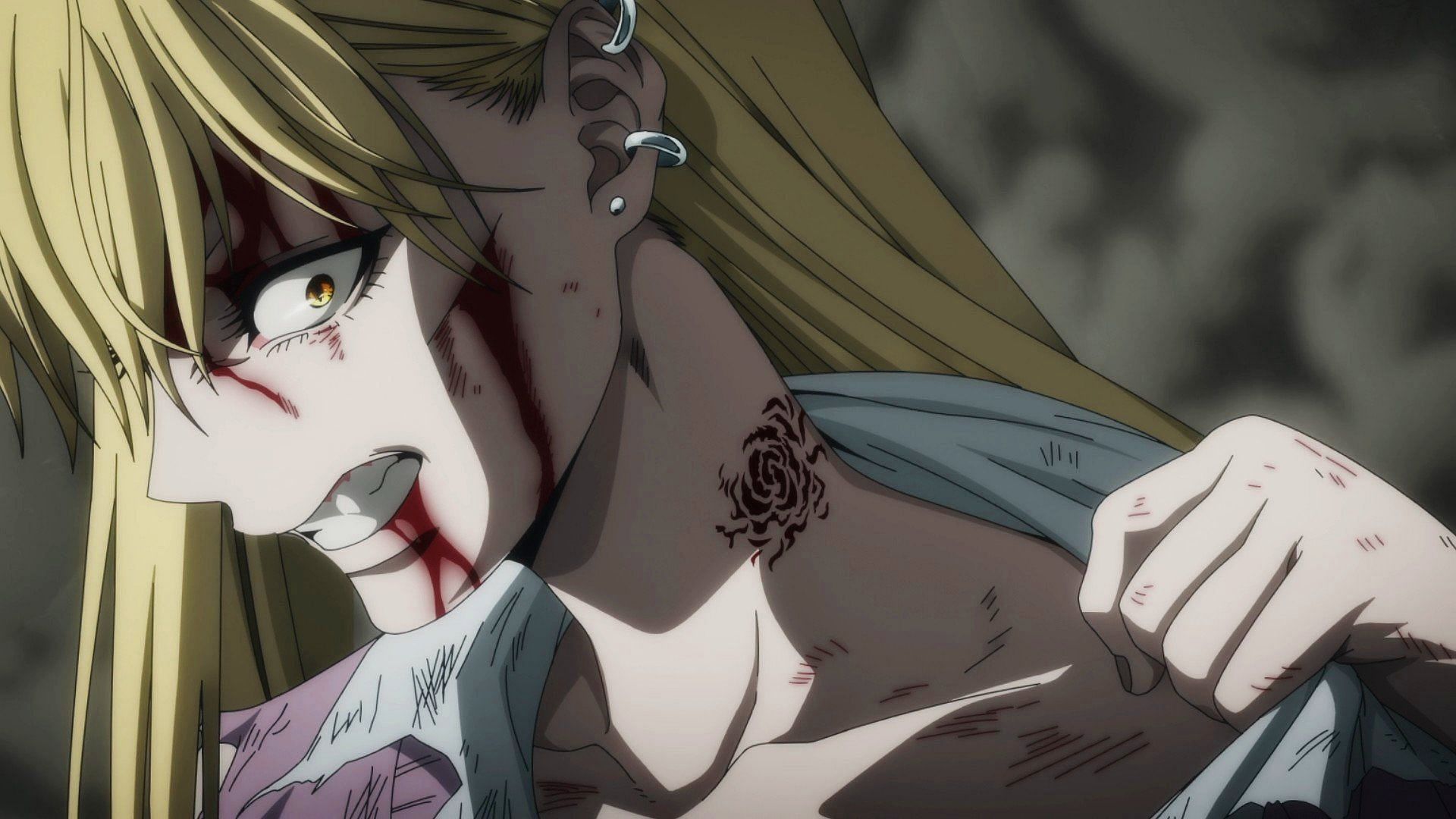 Guideau shows her curse mark (Image via Yokohama Animation Lab)