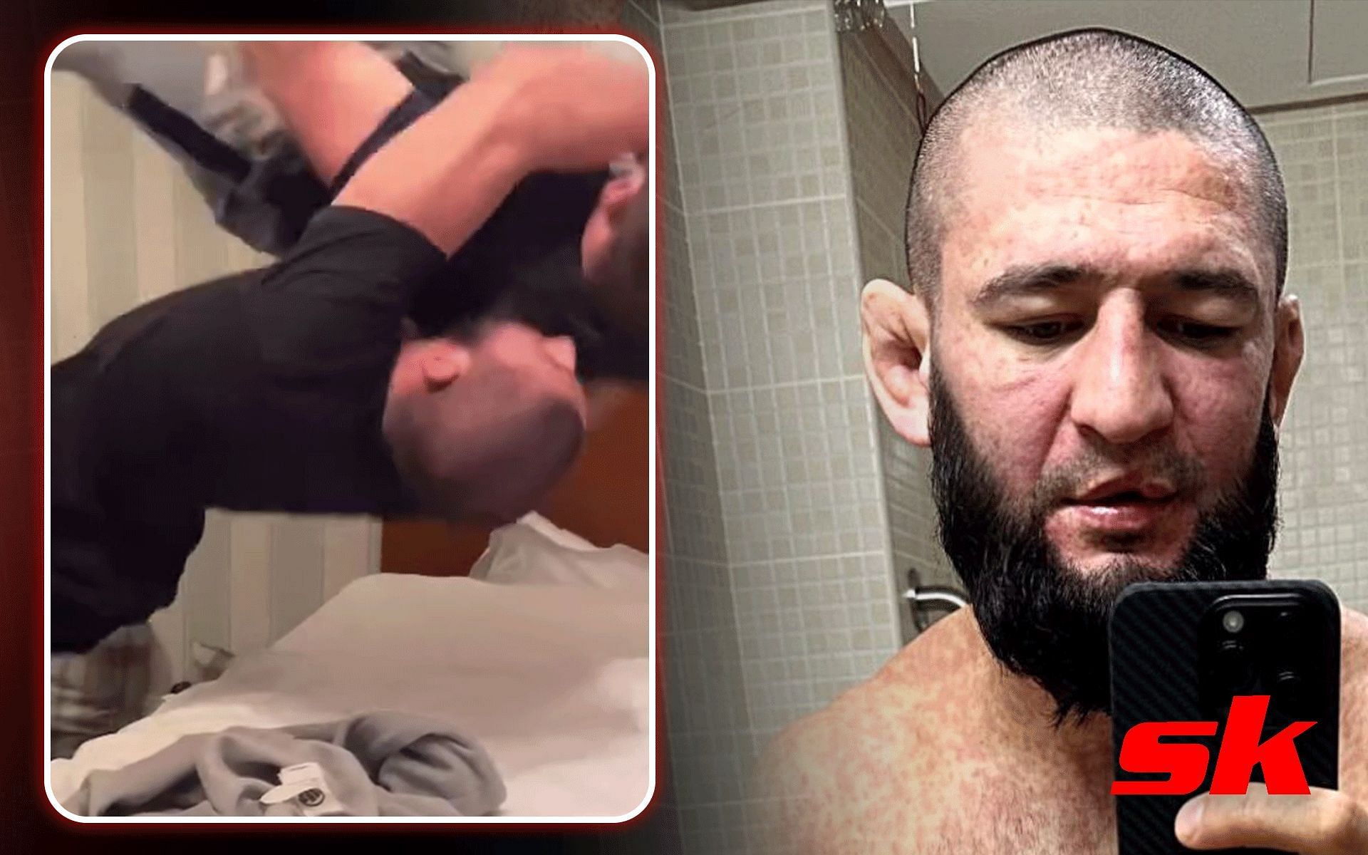 Khamzat Chimaev shared a video of body slamming a fighter within a day of deleting photos of his illness