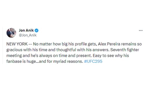 Anik's tweet regarding his interactions with Pereira [Image courtesy: @Jon_Anik - X]