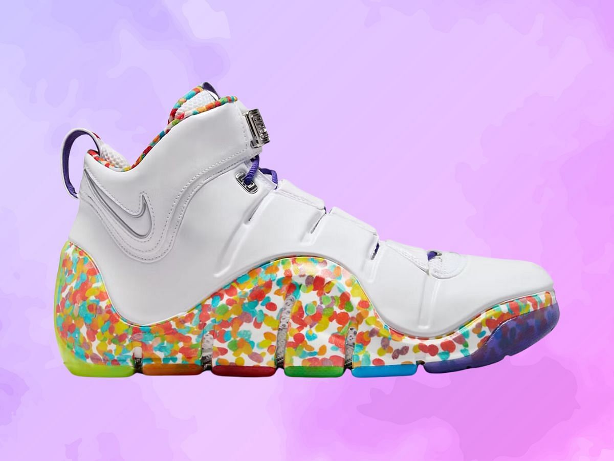 The LeBron 4 &quot;Fruity Pebbles&quot; sneakers (Image via StockX)