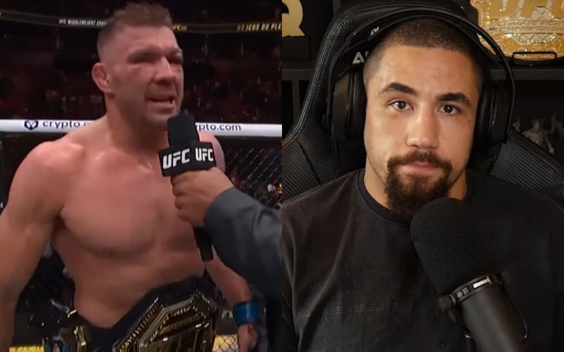 Robert Whittaker [Right] says Dricus du Plessis [Left] impressed him with performance at UFC 297 [Image courtesy: MMArcade Podcast and UFC - YouTube]