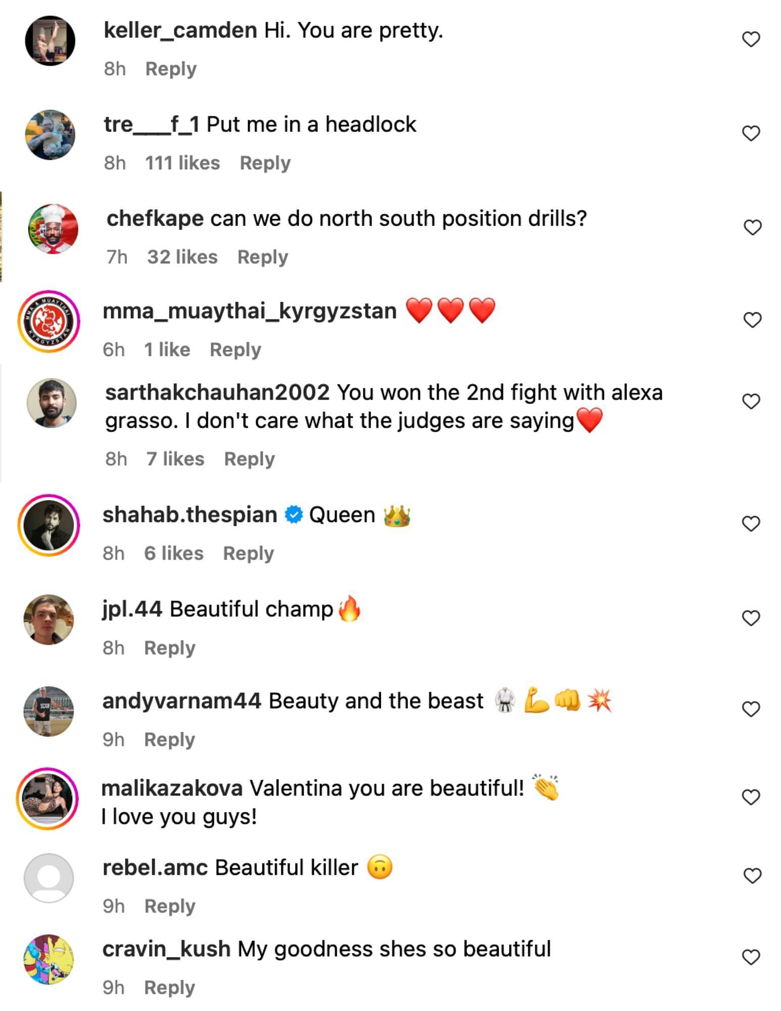 Fan reactions to Valentina Shevchenko's latest Instagram post [via @bulletvalentina on Instagram]
