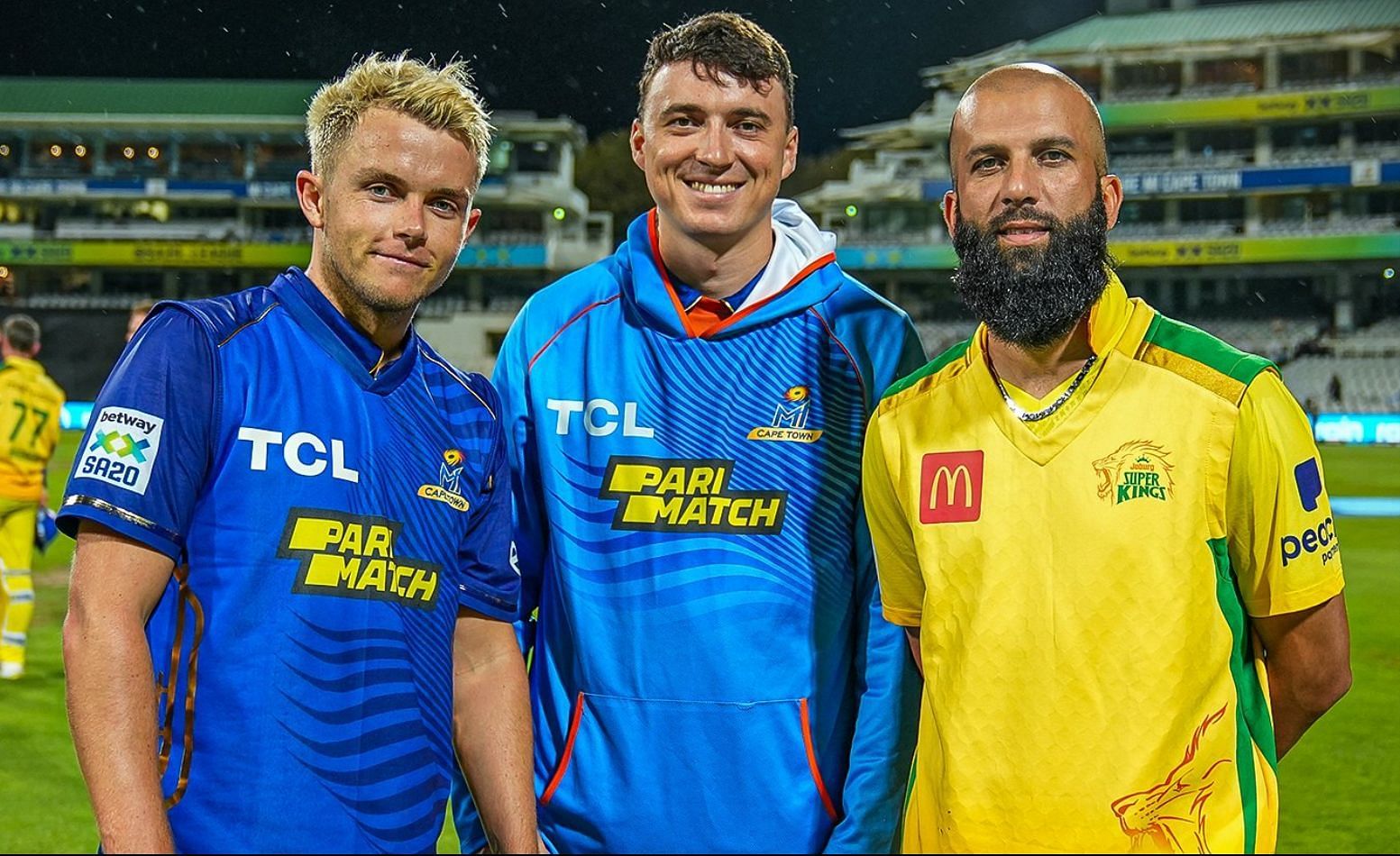 Moeen Ali with Sam Curran and Tom Banton (Credits: JSKSA20)