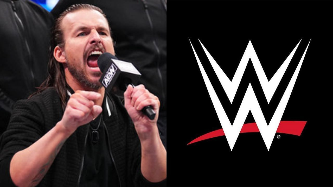 Adam Cole (left) and WWE logo (right)