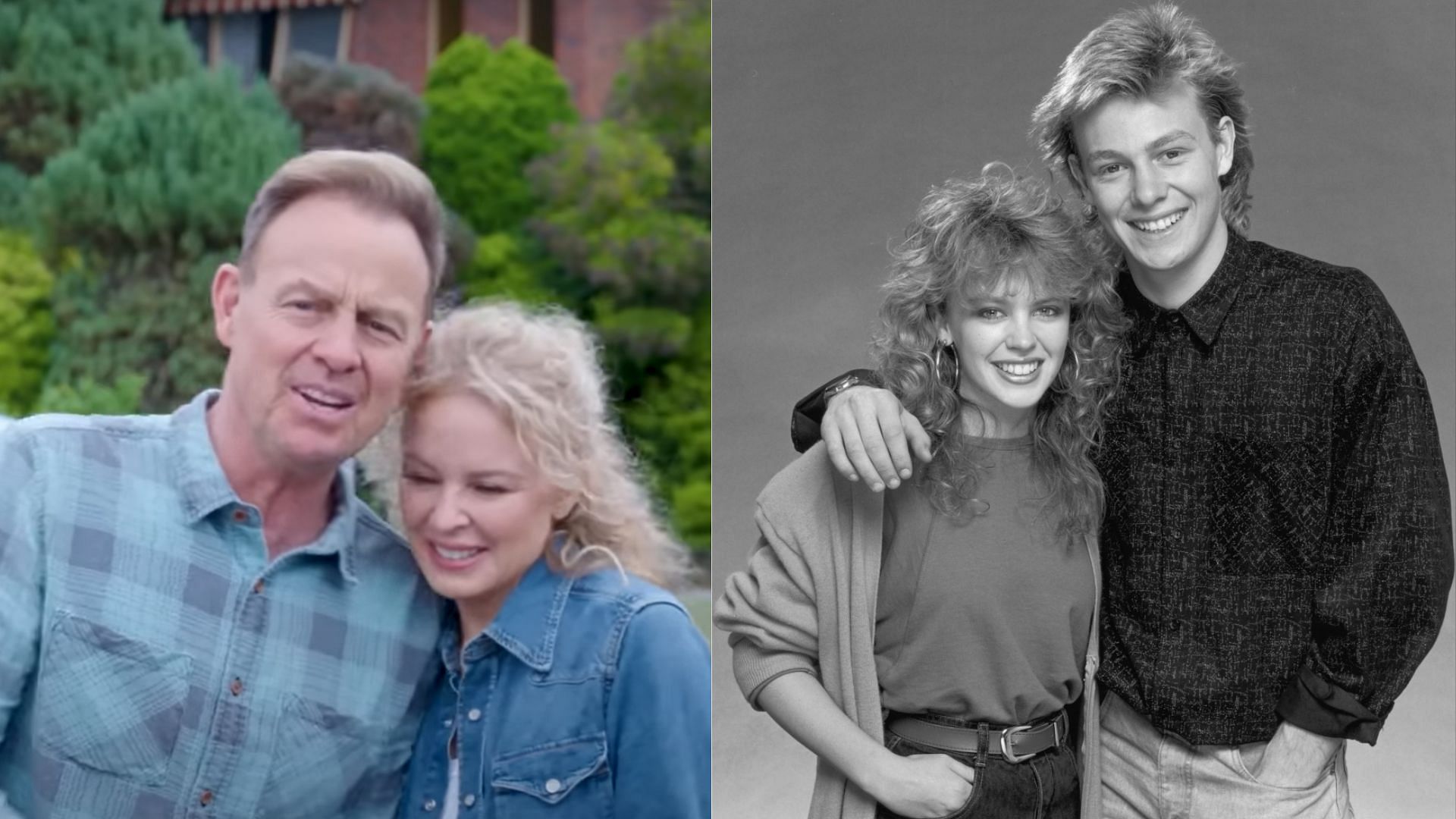 Jason Donovan and Kylie Minogue now and then (Image via Dave Hogan@Getty and YouTube@ Neighbours Official channel)