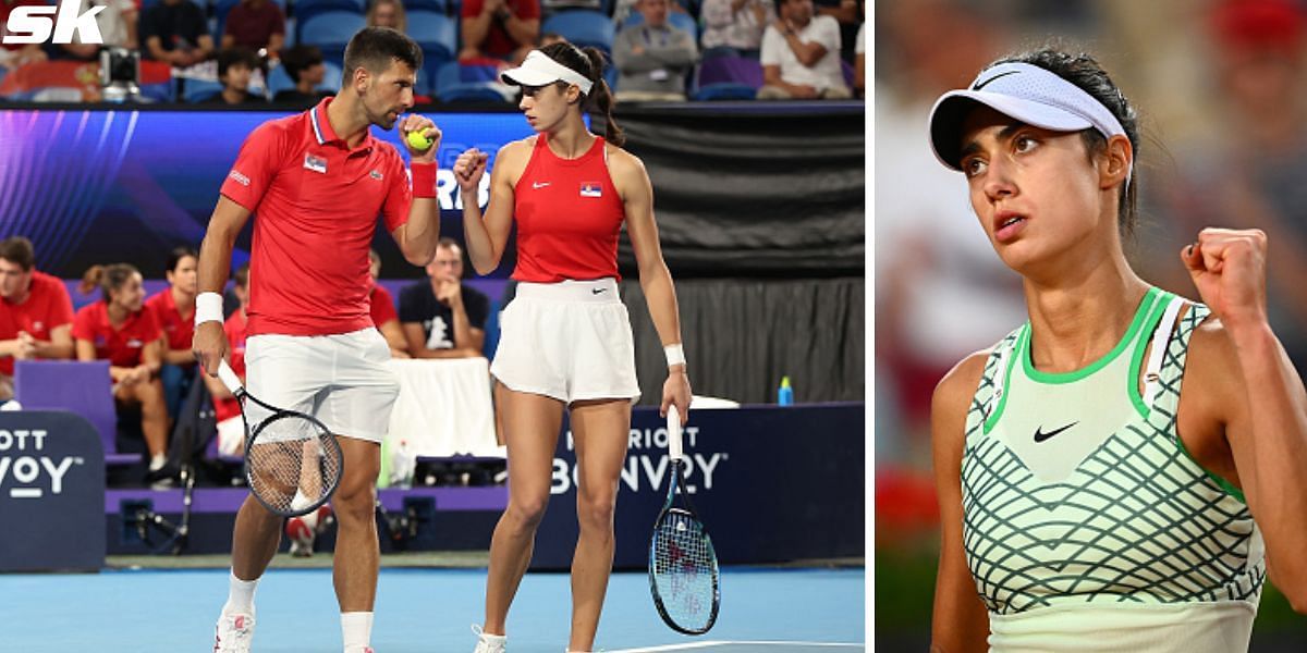 Novak Djokovic with Olga Danilovic (L) and Danilovic (R)