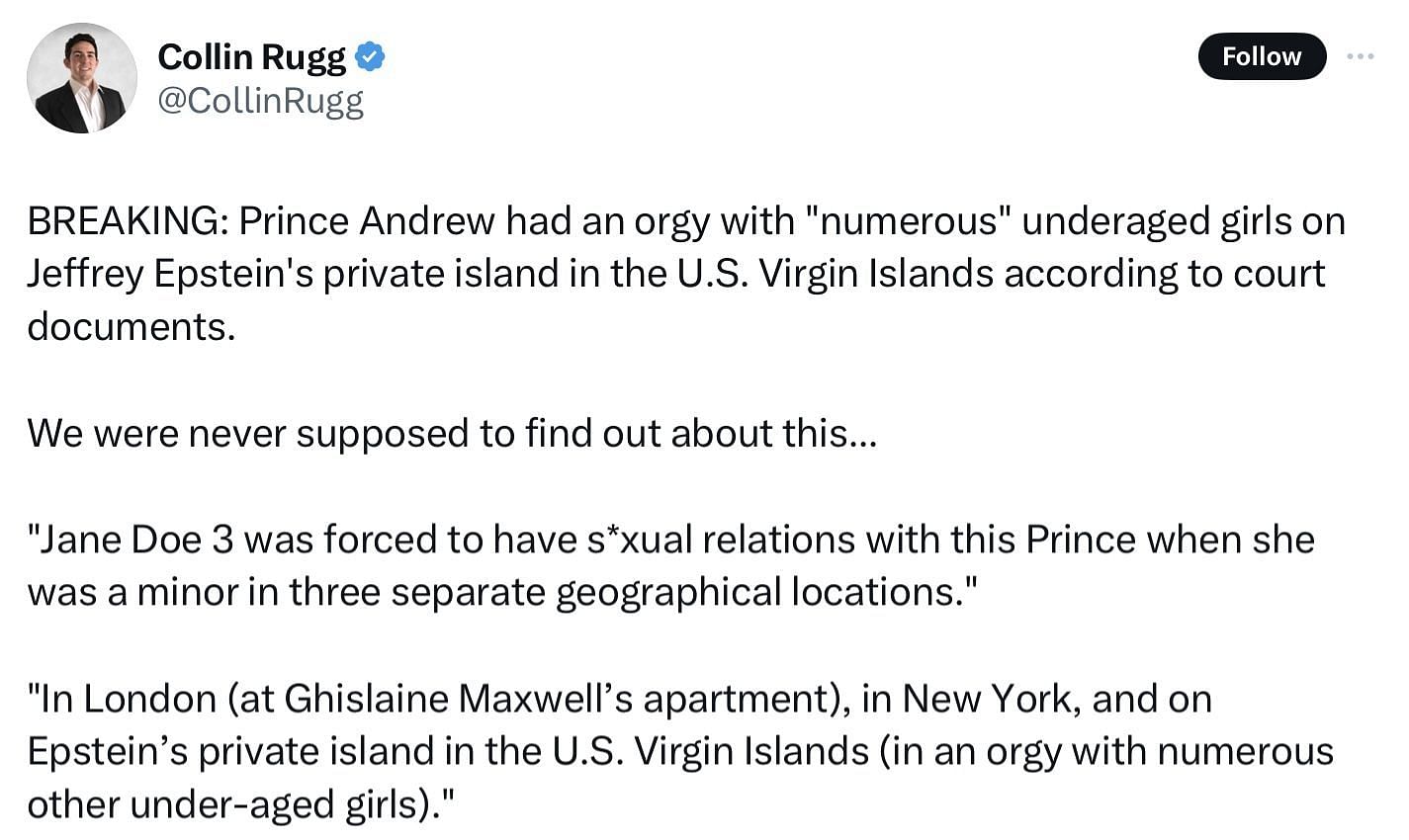 The prince allegedly accused of having s*x with underaged girls. (Image via @CollinRugg/X)