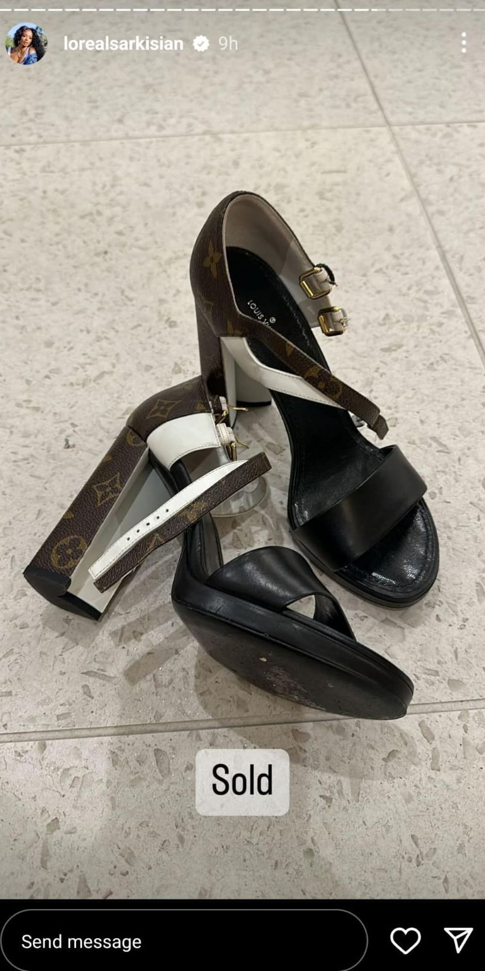 Screenshot of Loreal&#039;s Louis Vuitton tri-color monogram canvas and leather matchmake heels that got sold on Instagram.