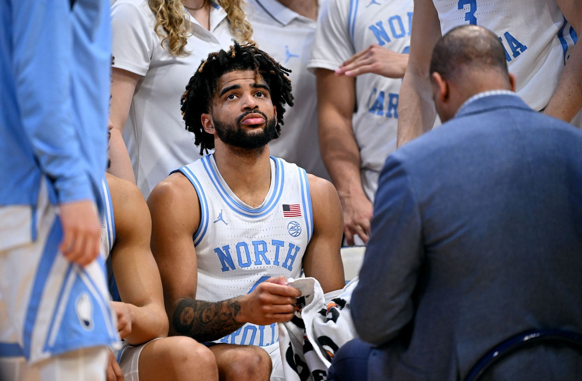 North Carolina guard RJ Davis, who will look to move UNC up the list of most 21st century NCAA Tournament wins.
