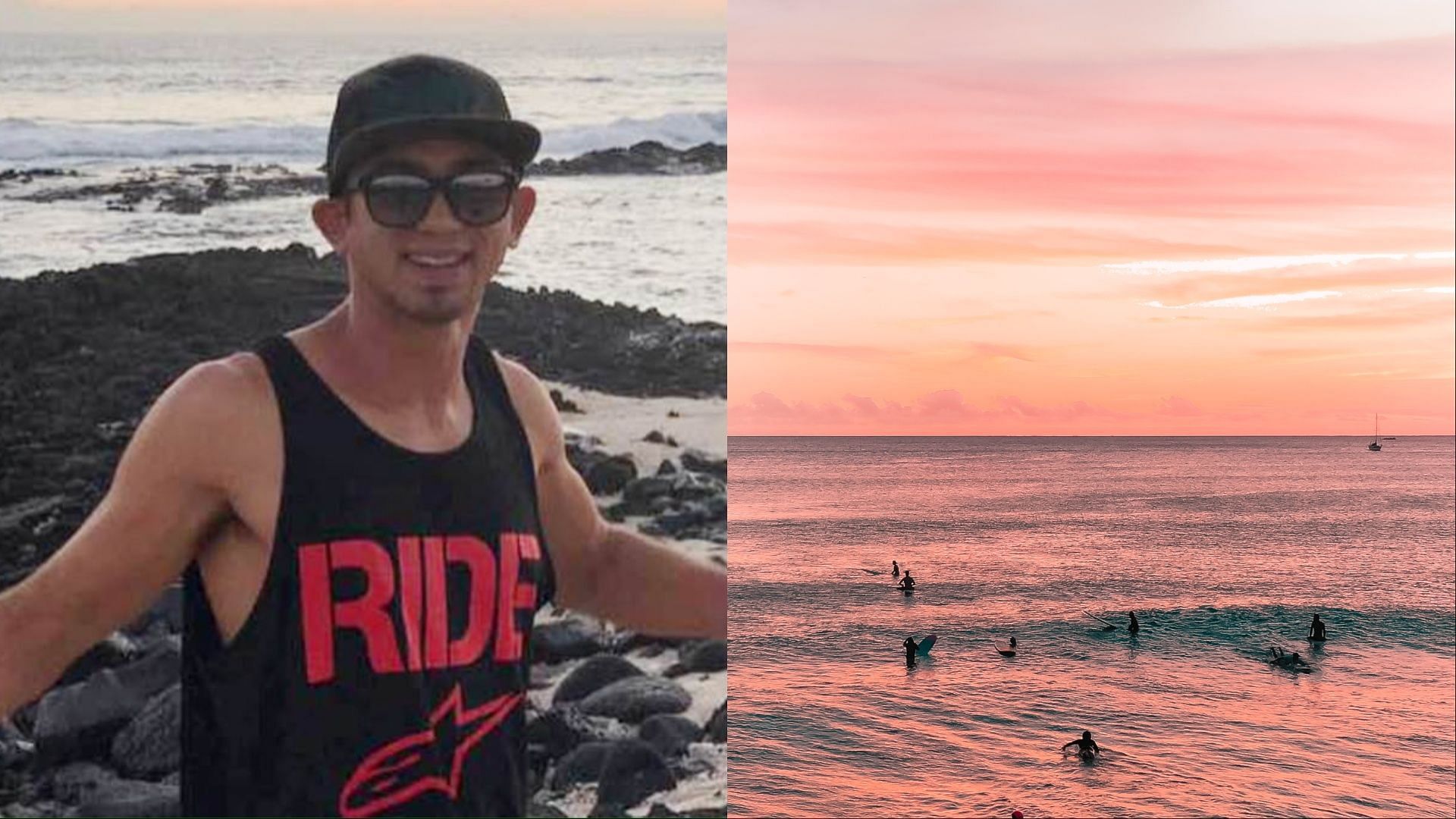 39-year-old Jason Carter has died of a shark encounter in Hawaii. (Images via X/@thealertcontent &amp; Pexels/Jess Loiterton)