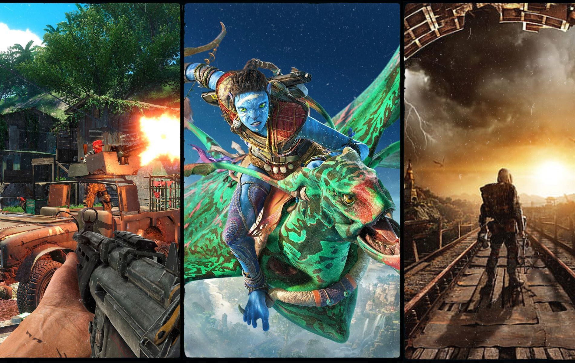 Screenshots/ cover art from FarCry3, Avatar: Frontiers of Pandora and Metro Exodus)