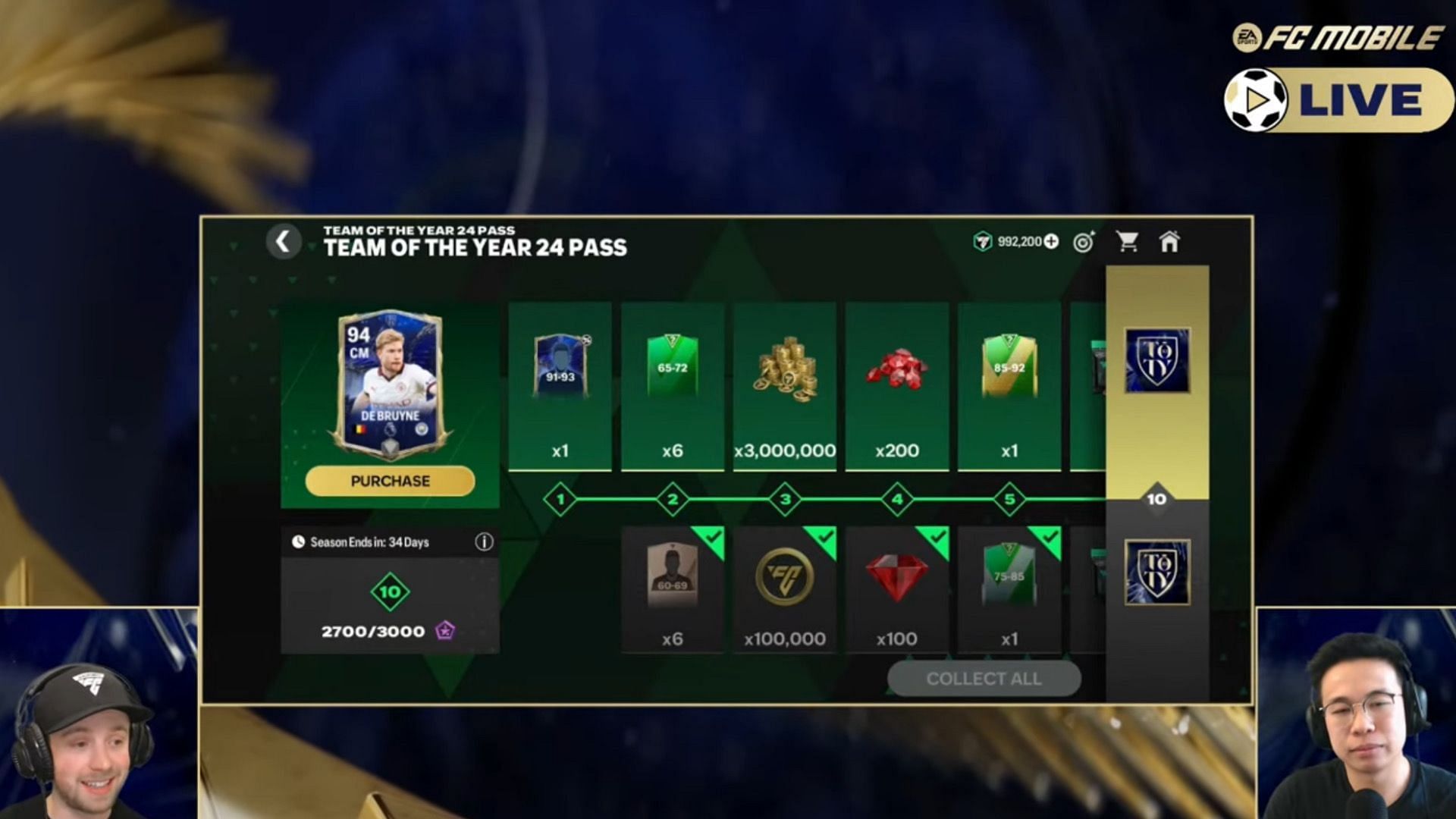Snippet showing TOTY 24 Pass rewards as shown in EA Sports&#039; latest livestream (Image via Youtube/ EA Sports FC Mobile)