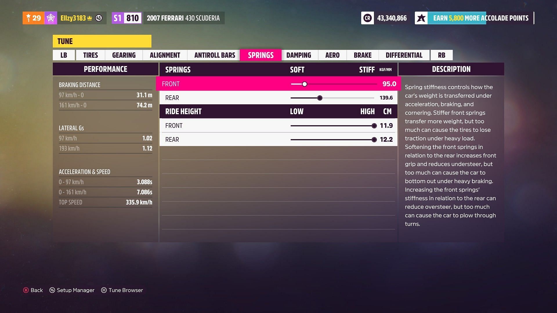 The tuning options that are available for cars in FH5 (Image via Playground Games)