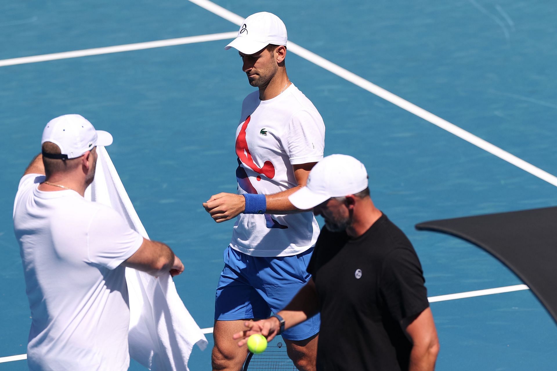 The Serb during a practice session ahead of the 2024 Australian Open.