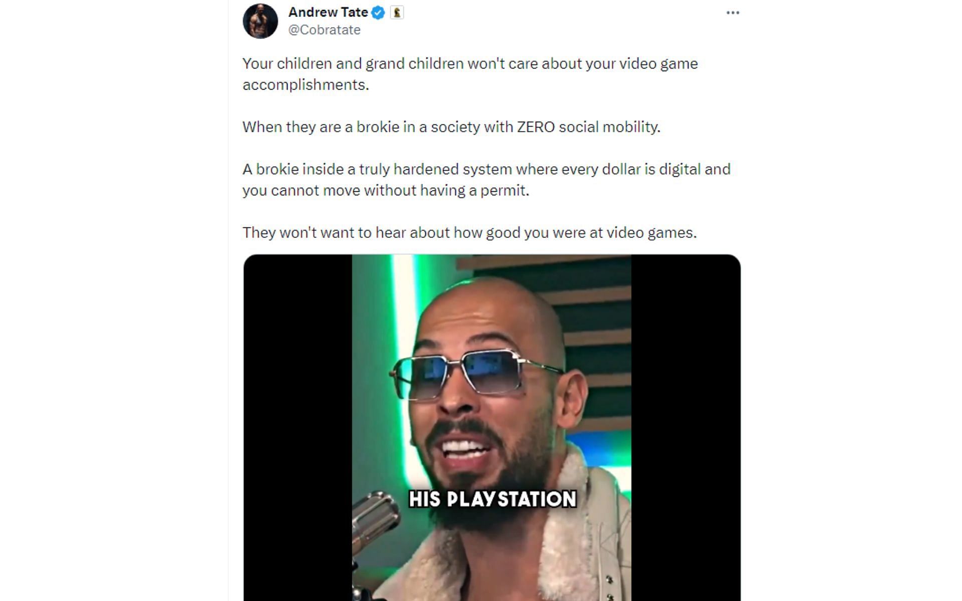 Andrew Tate's tweet regarding GTA 6 (Image courtesy: @cobratate - X)