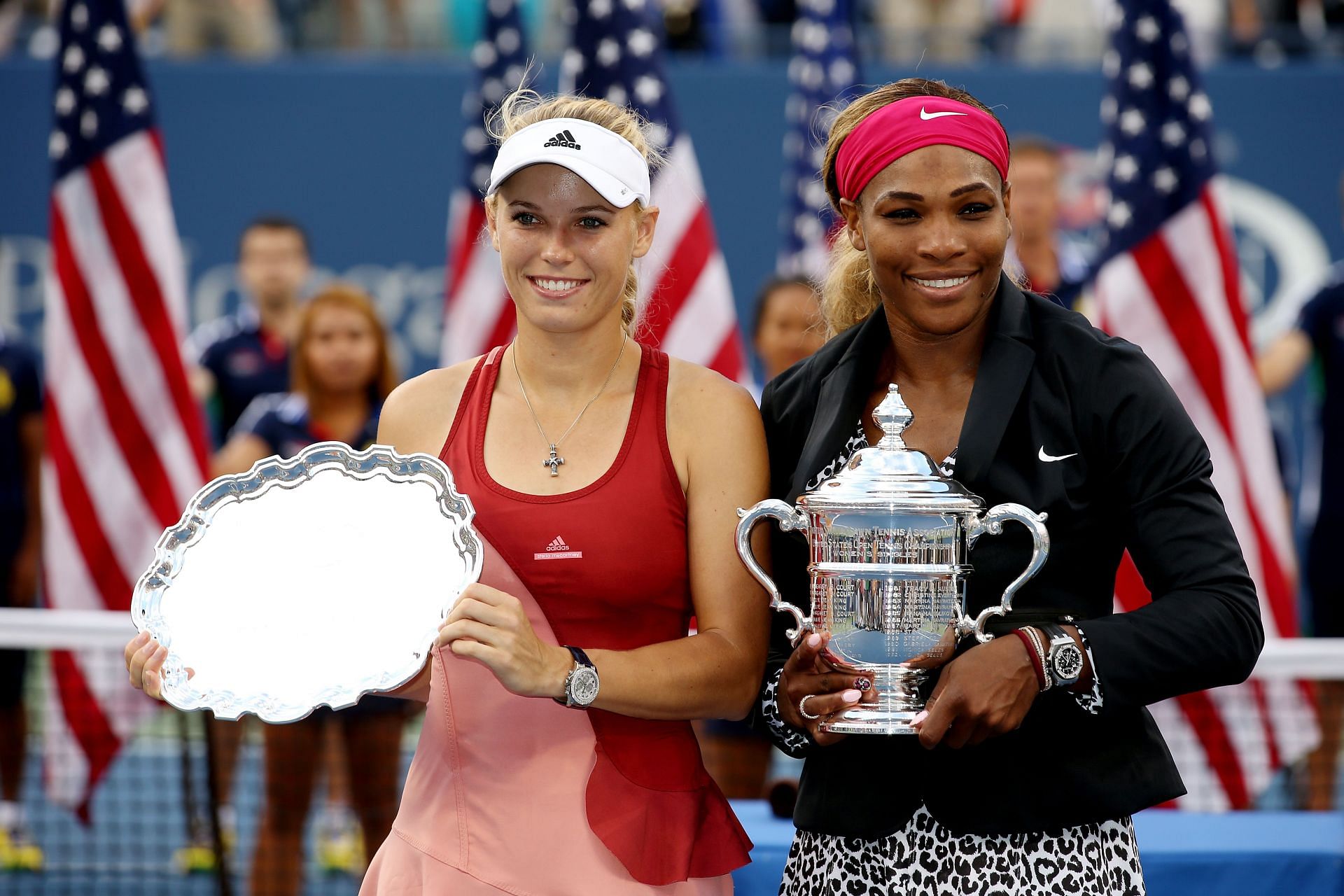 Caroline Wozniacki &amp; Serena Williams at the 2014 US Open