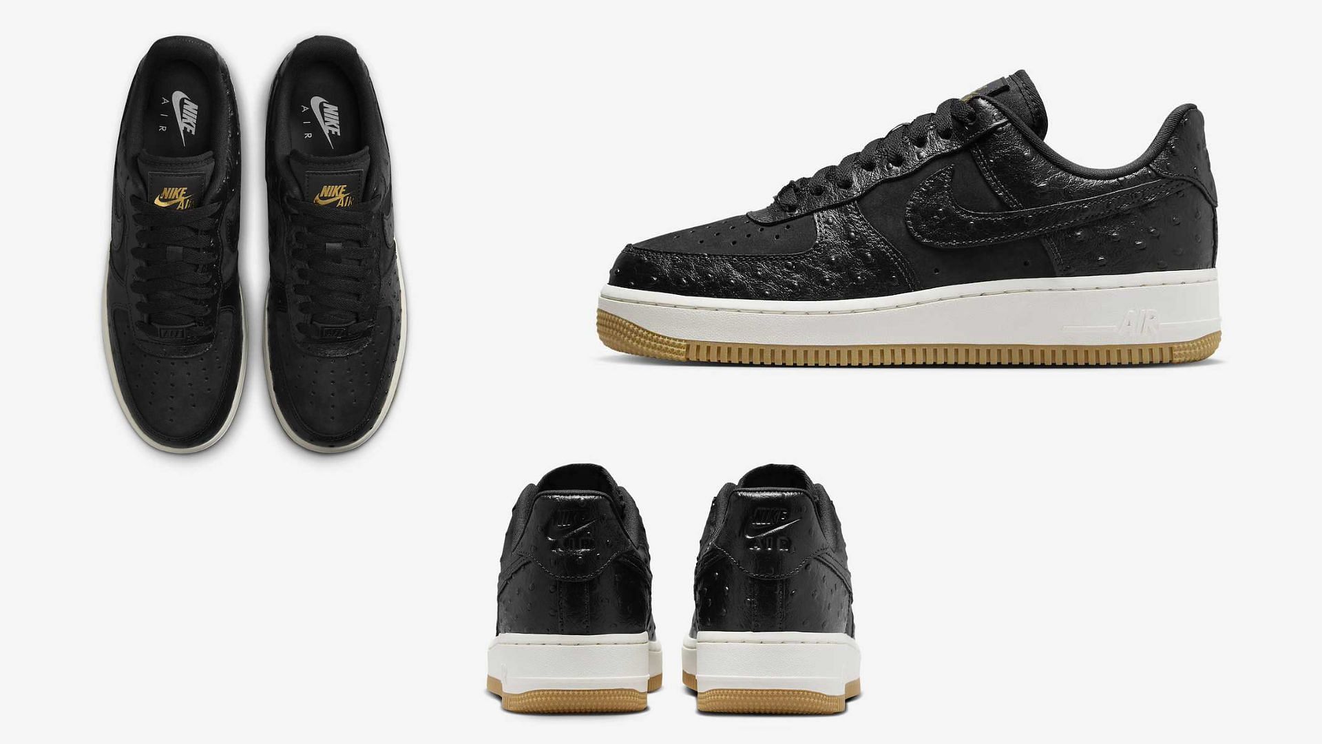 Take a closer look at the upcoming Nike Air Force 1 Low Black Ostrich (Image via X/@solefeenx)