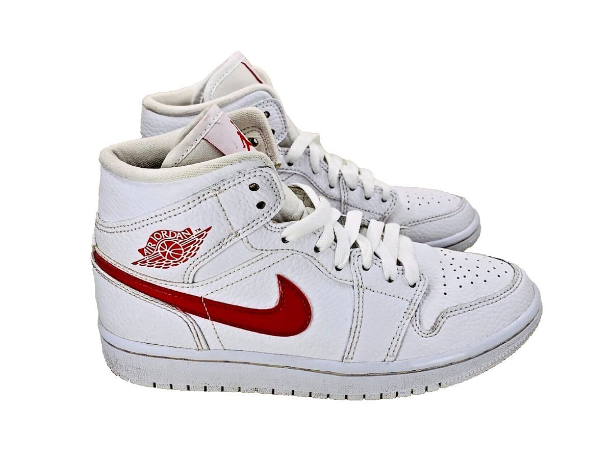 The Air Jordan 1 Mid-white University Red sneakers (Image via eBay)