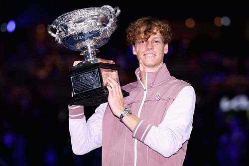 Jannik Sinner with the 2024 Australian Open trophy.