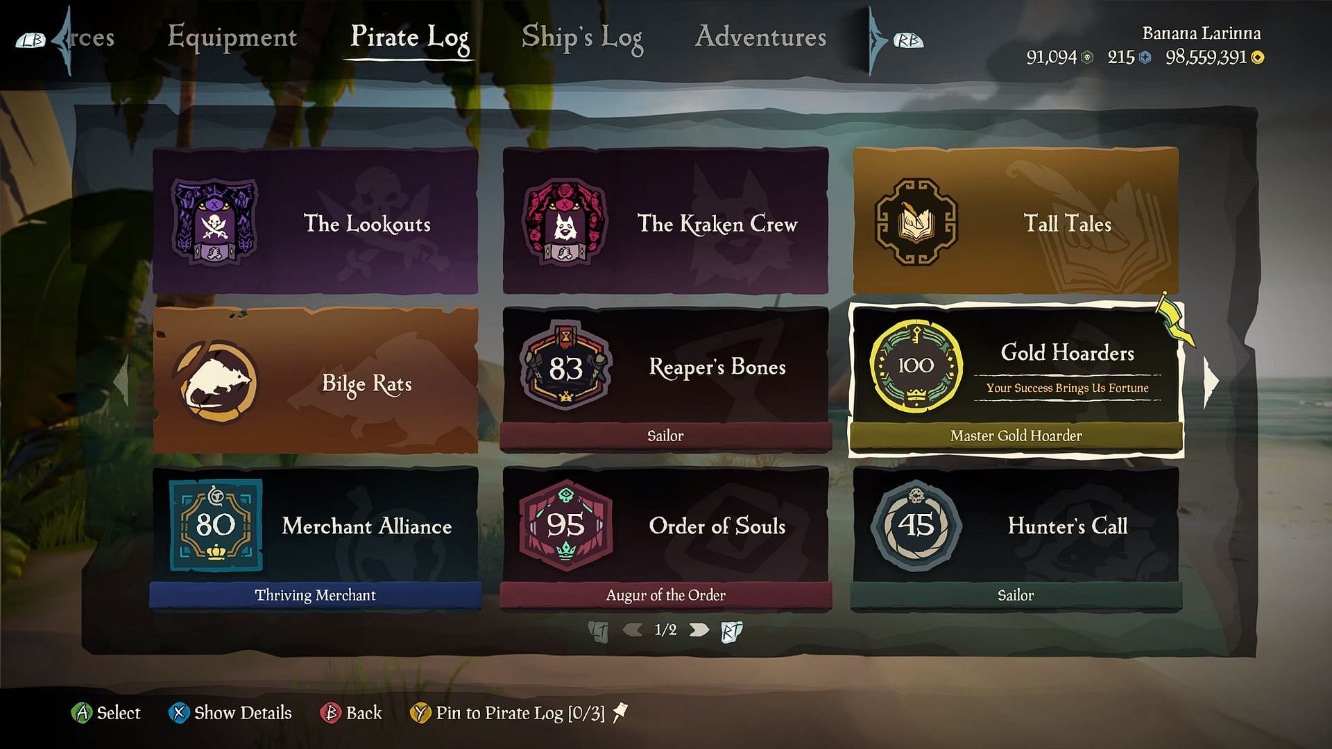 The increased level caps of the factions, as seen in the menu. (Image via Rare)