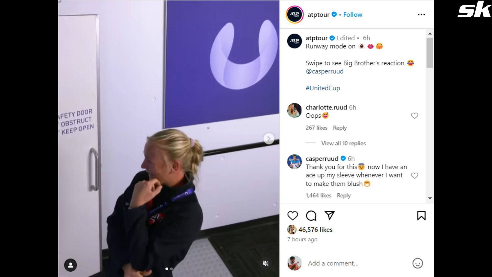 Charlotte Ruud reacts on ATP&#039;s Instagram post - @atptour, Instagram