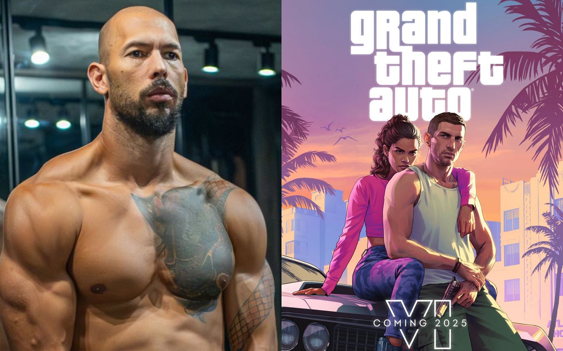 Andrew Tate [Left] put people on blast for GTA 6 [Right] anticipation [Image courtesy: @RockstarGames and @Cobratate - X]