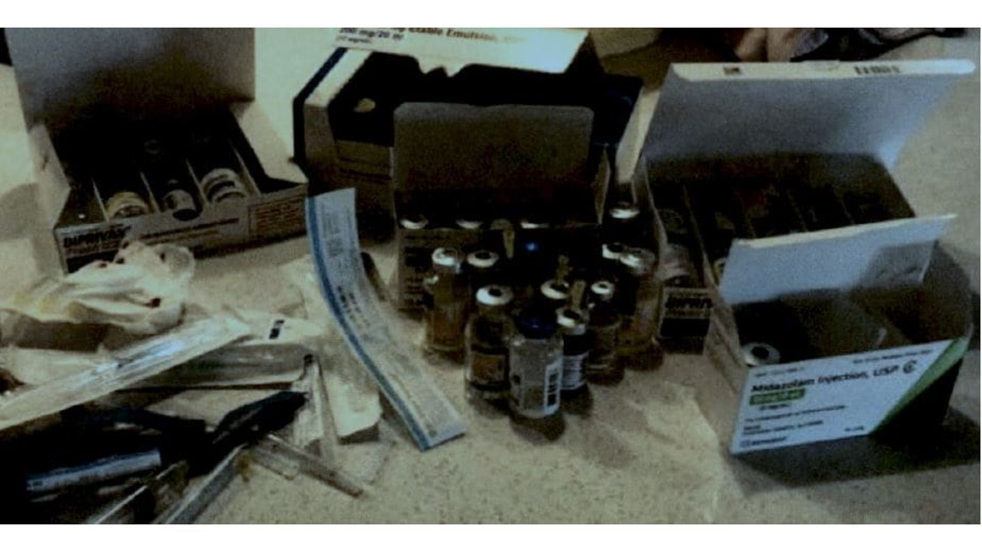 Drug vials found inside Dr. James Ryan&rsquo;s home (Image via trial evidence)