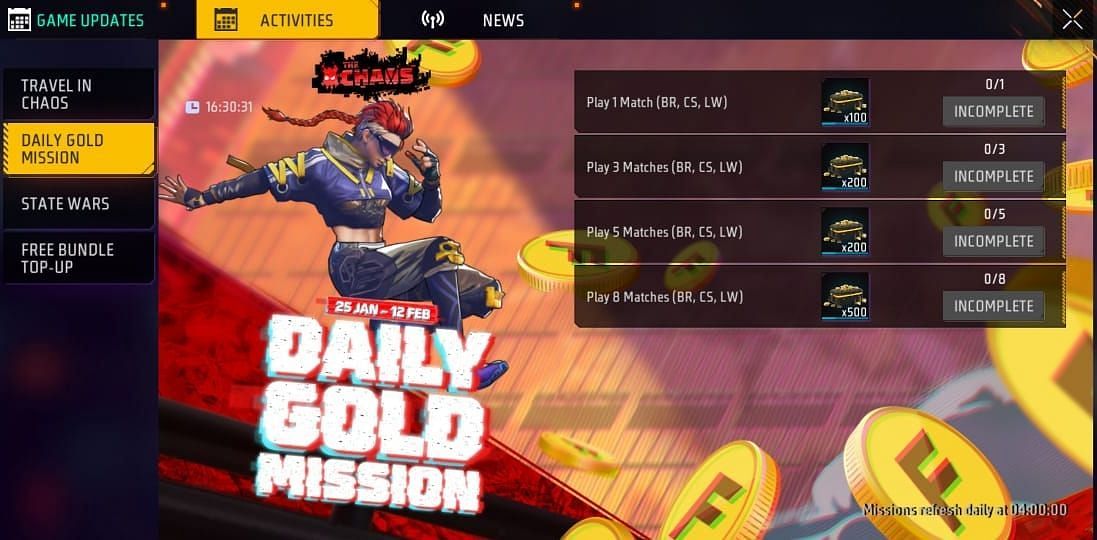 Daily Gold Mission इवेंट (Image via Garena)