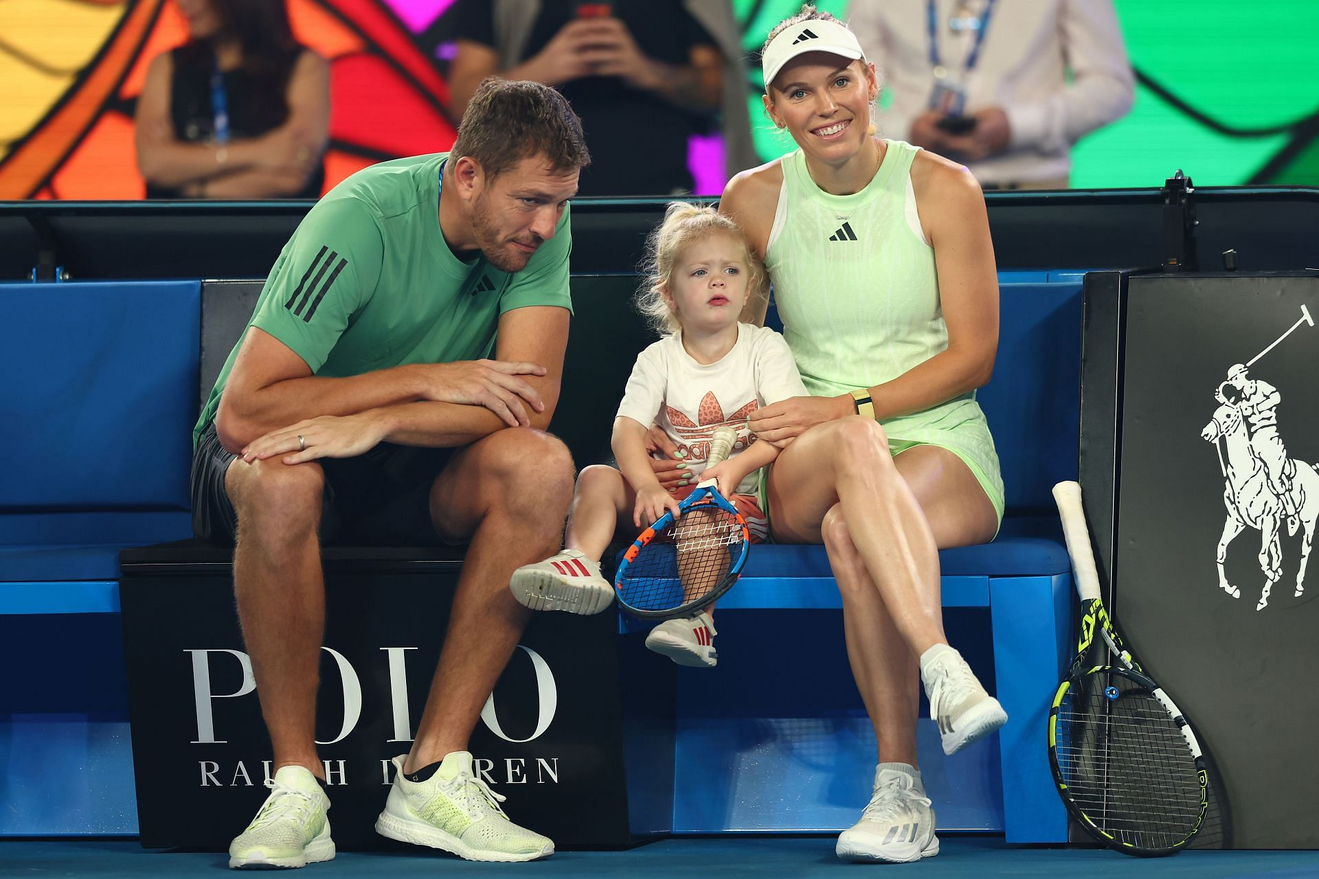 (Left to right) David Lee, Daughter Olivia, and Caroline Wozniacki at the 2024 Australian Open